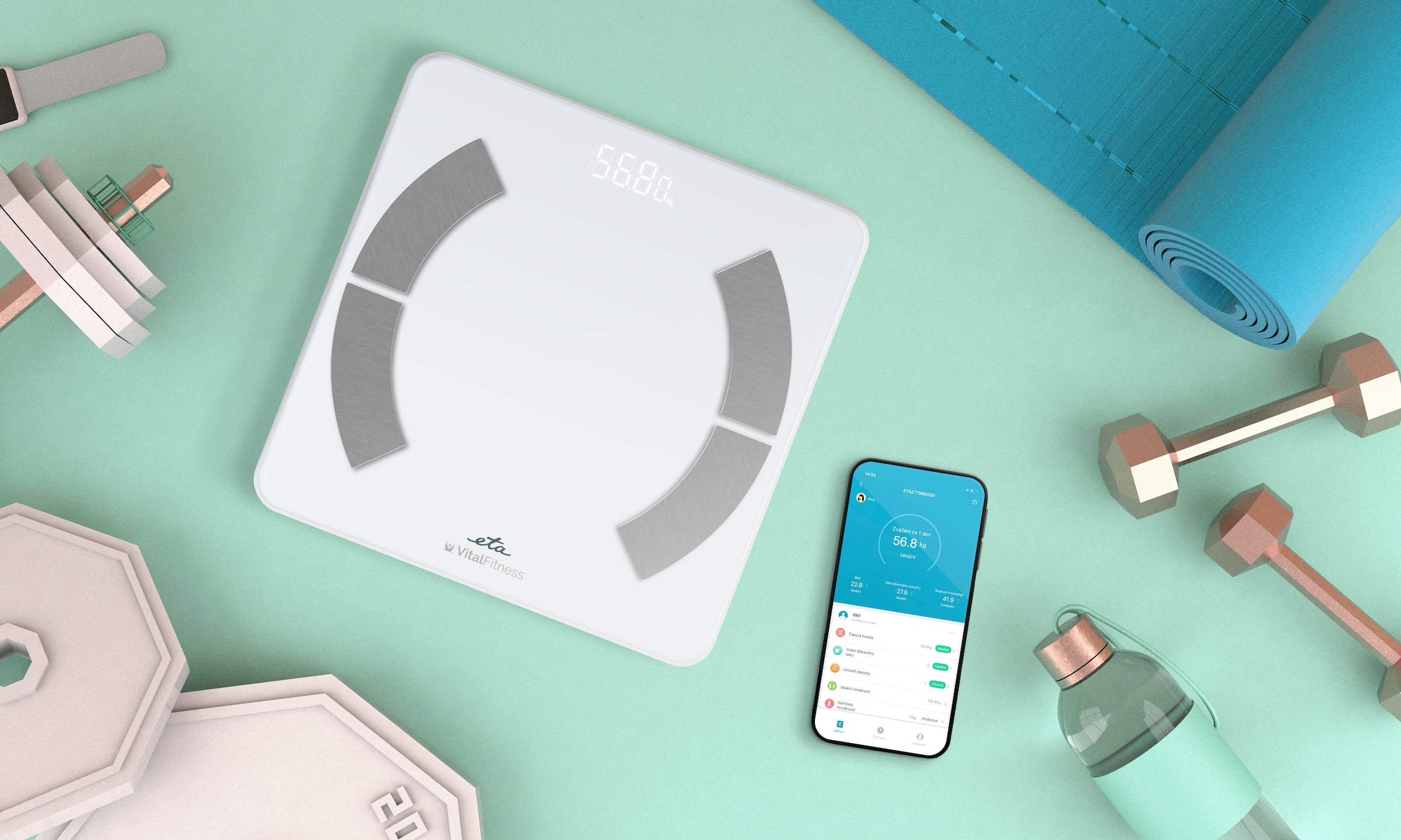 eta Körper-Analyse-Waage »ETA Vital Fitness«, Smart-Körperwaage mit App und 18 Analysewerten, 180 kg Tragkraft