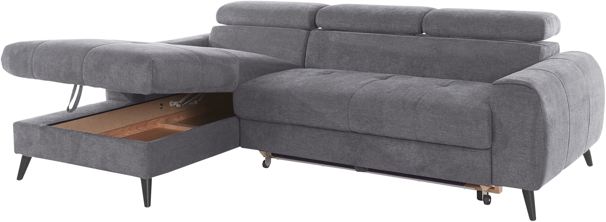 COTTA Ecksofa »Mia L-Form mit 3 Zierkissen«, wahlweise mit Bettfunktion, Bettkasten, Beleuchtung & Wireless-Charger