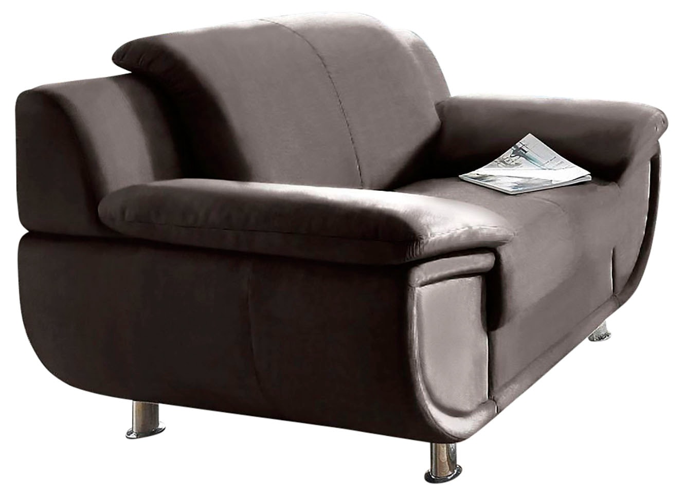 TRENDMANUFAKTUR Sessel »Rondo, Breite 121 cm, breite Armlehnen, Füße chromfarben«, Big-Sessel wahlweise mit Federkern, bequem