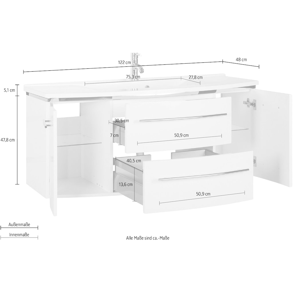 MARLIN Waschtisch »3040«, Breite 122 cm