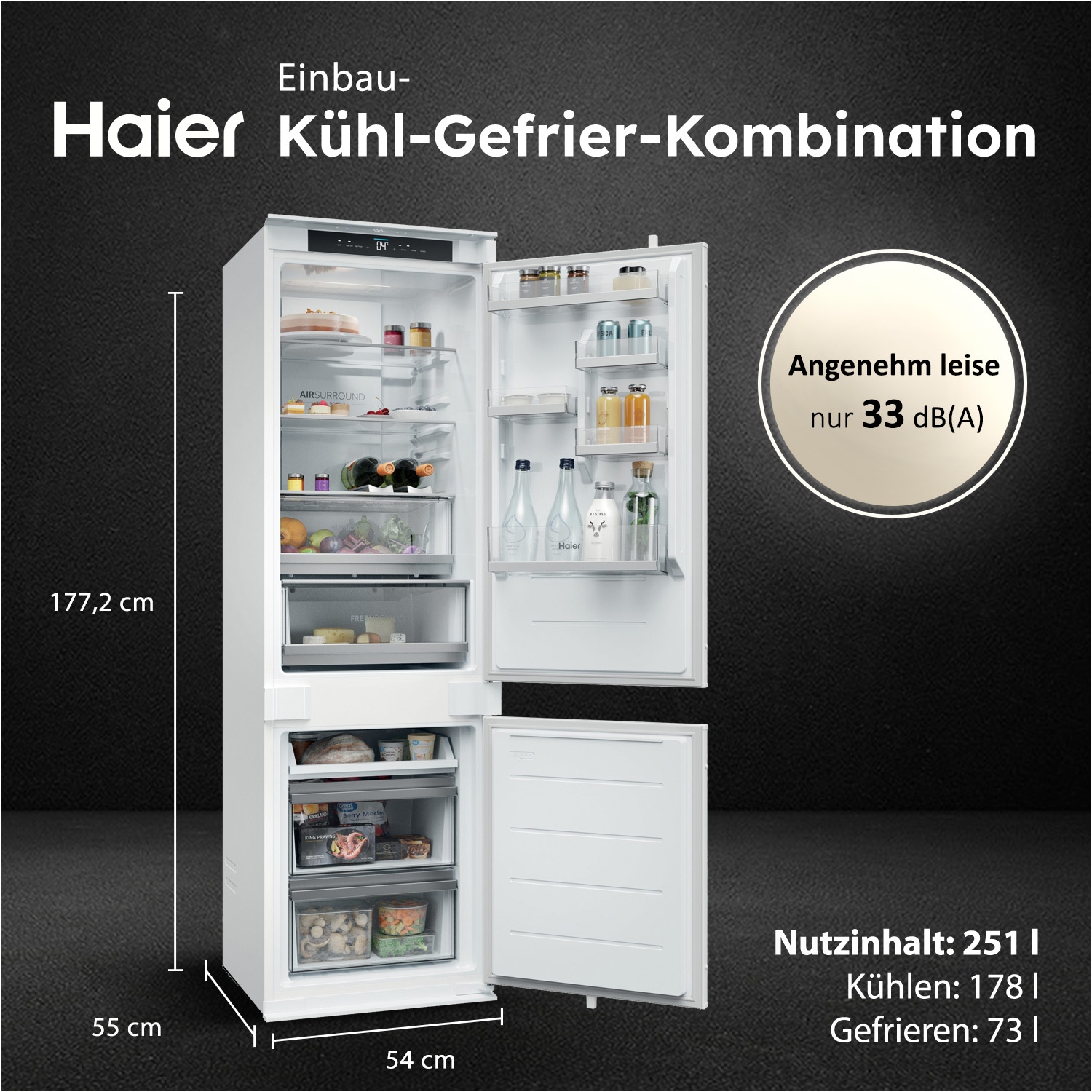 Haier Einbaukühlgefrierkombination »HBQW5518D« 177,2 cm hoch 54 cm breit
