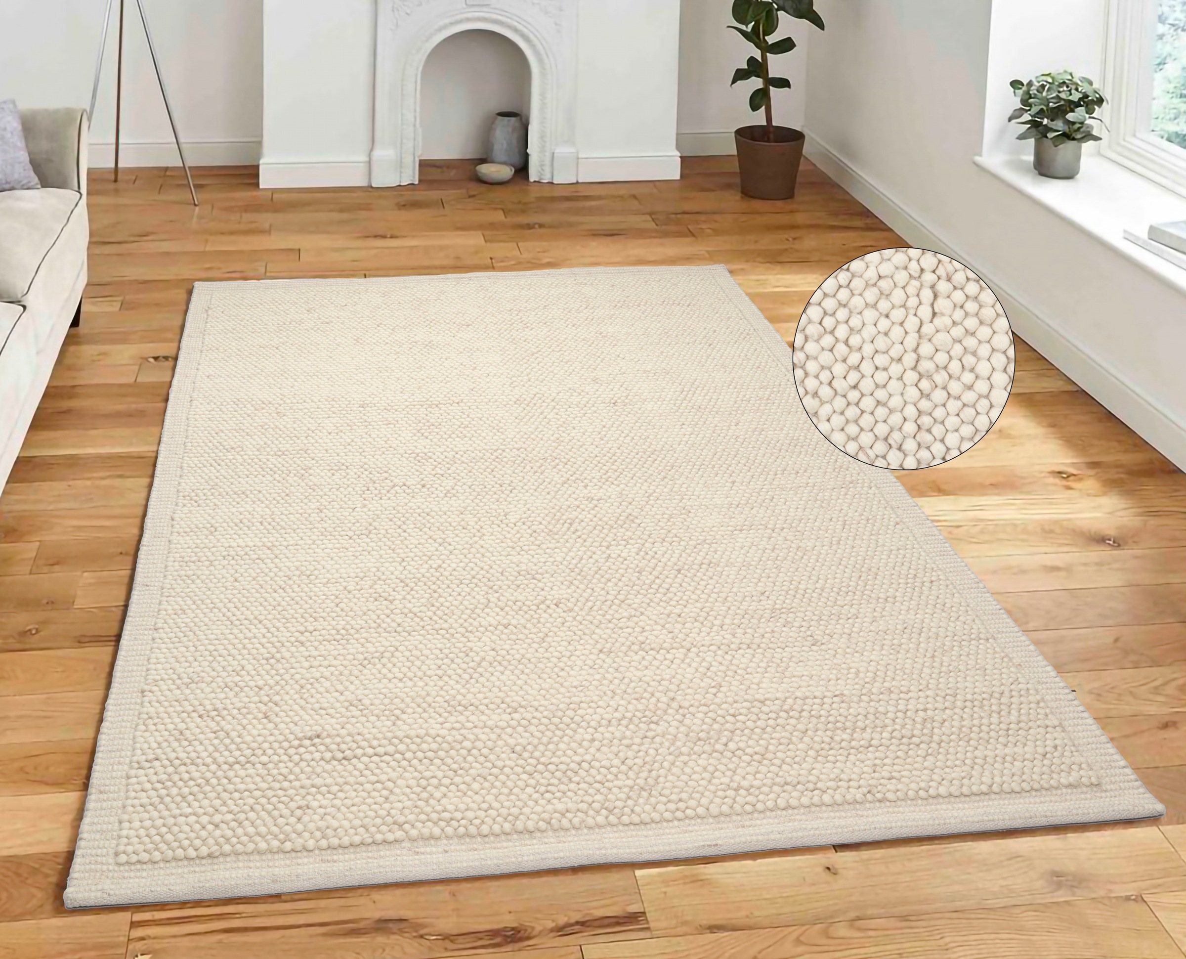my home Wollteppich »Wolly Rahmen, handgewebt, Wolle«, rechteckig, 14 mm Hö günstig online kaufen