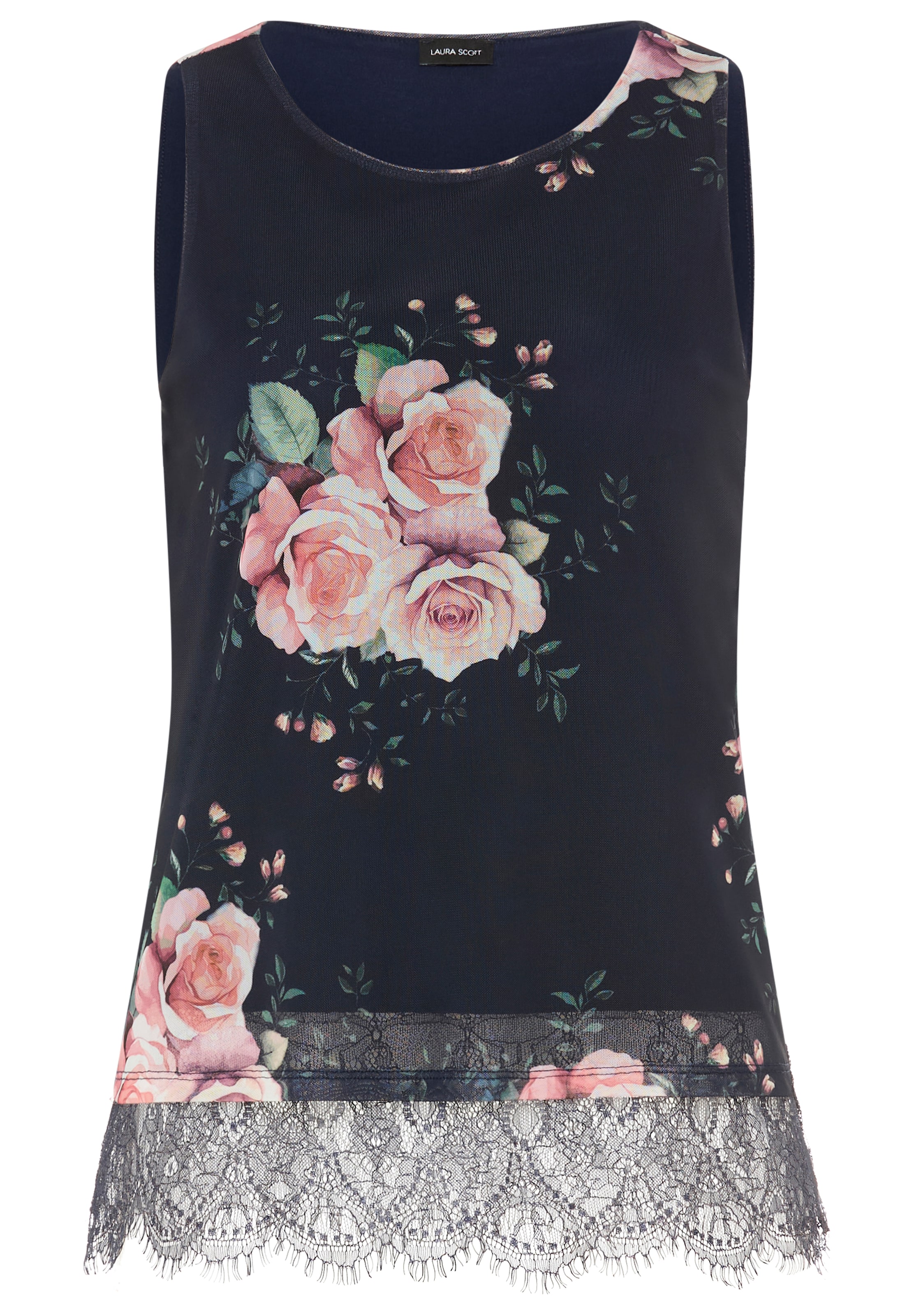 Laura Scott Blusentop aus weichem Mesh mit Spitze, geblümt