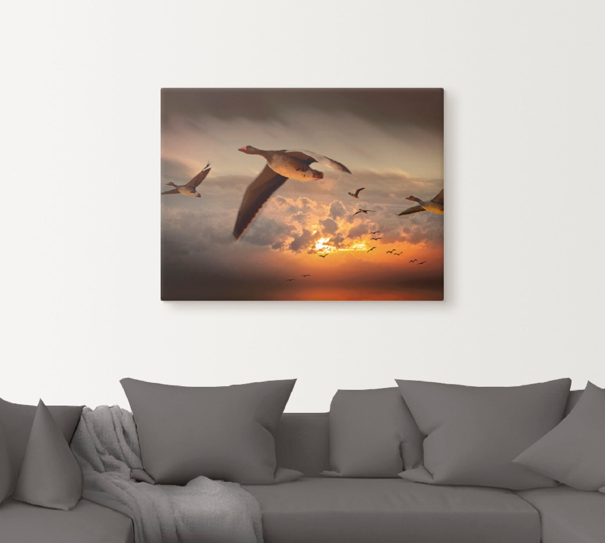 Artland Wandbild »Der Flug der Wildgänse...«, Vögel, (1 St.), als Leinwandb günstig online kaufen