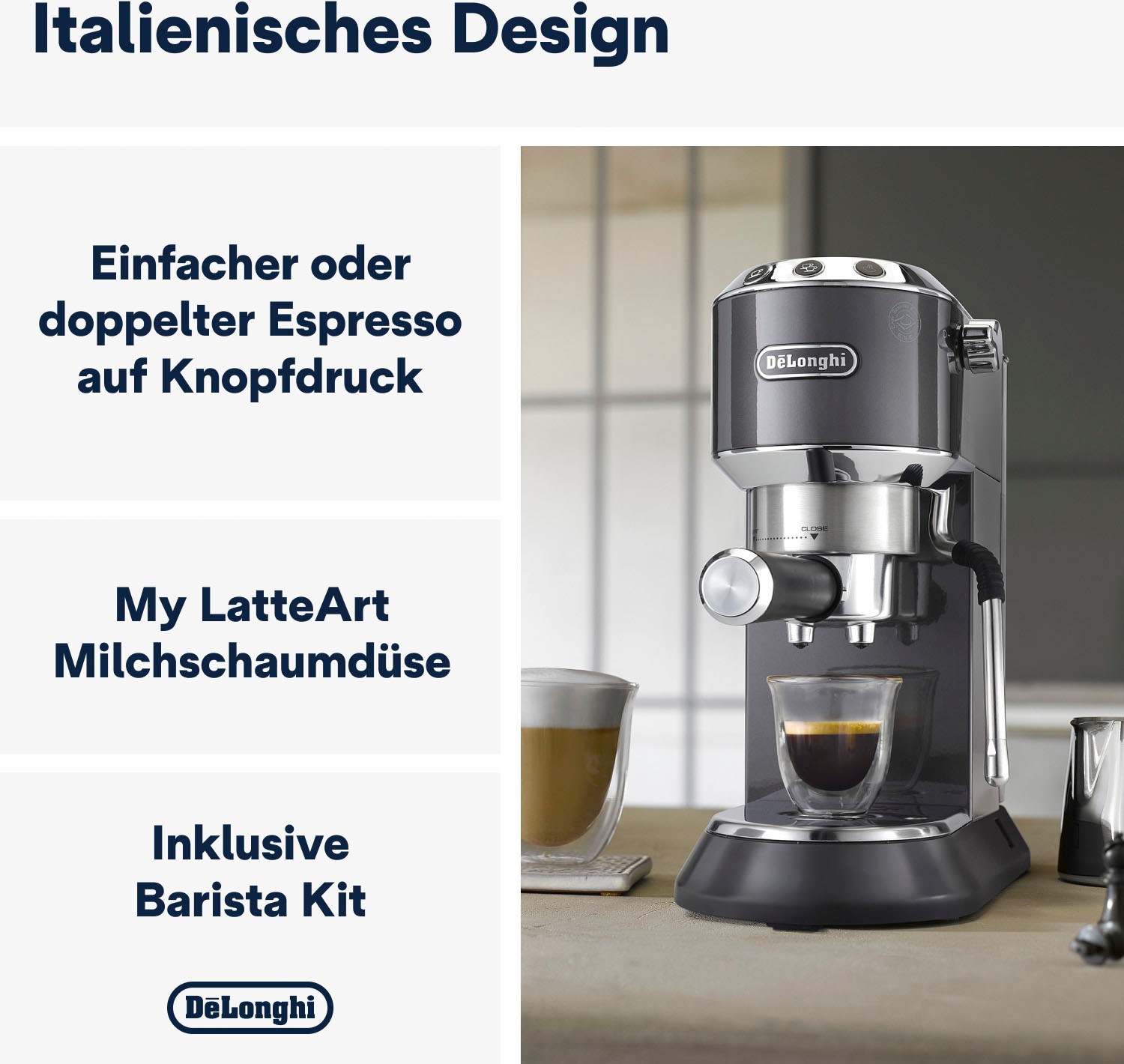 De'Longhi Espressomaschine »Dedica Arte EC885.GY«, Siebträger, Farbe: grau günstig online kaufen