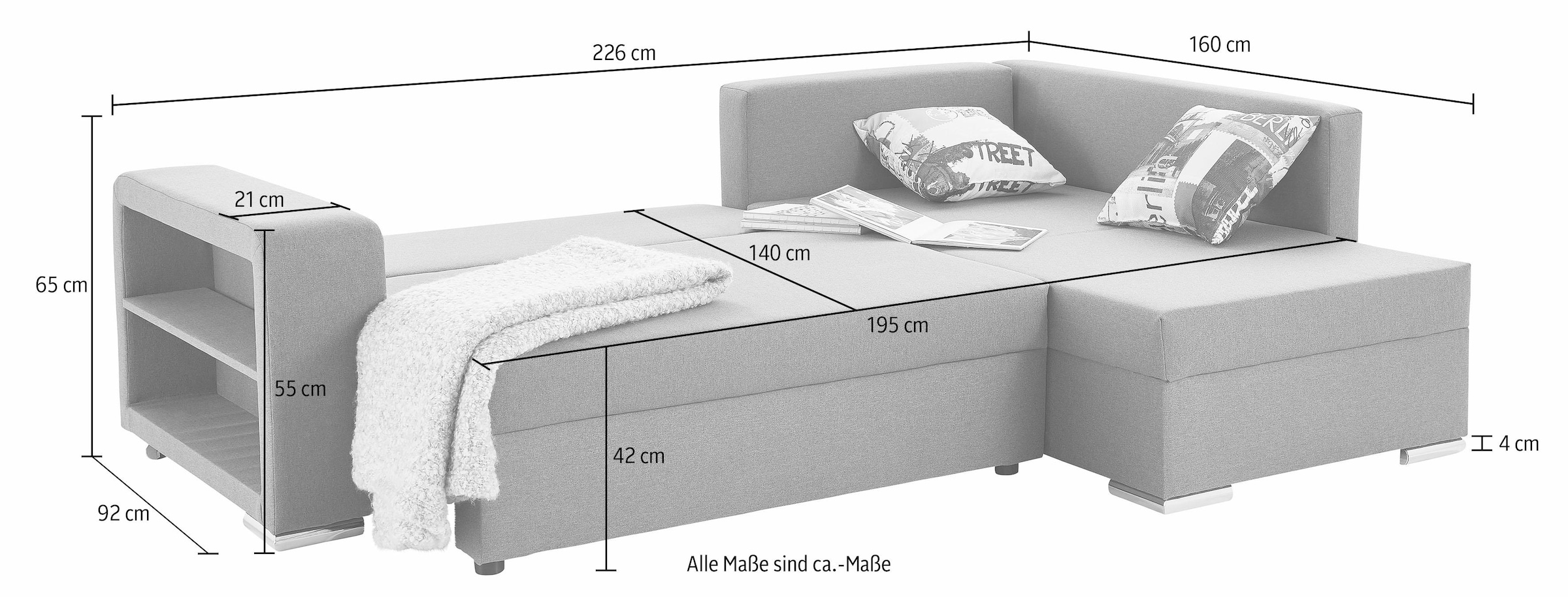 COLLECTION AB Ecksofa Regalarmteil »John«, mit Bettkasten auf Rechnung und Bettfunktion, kaufen