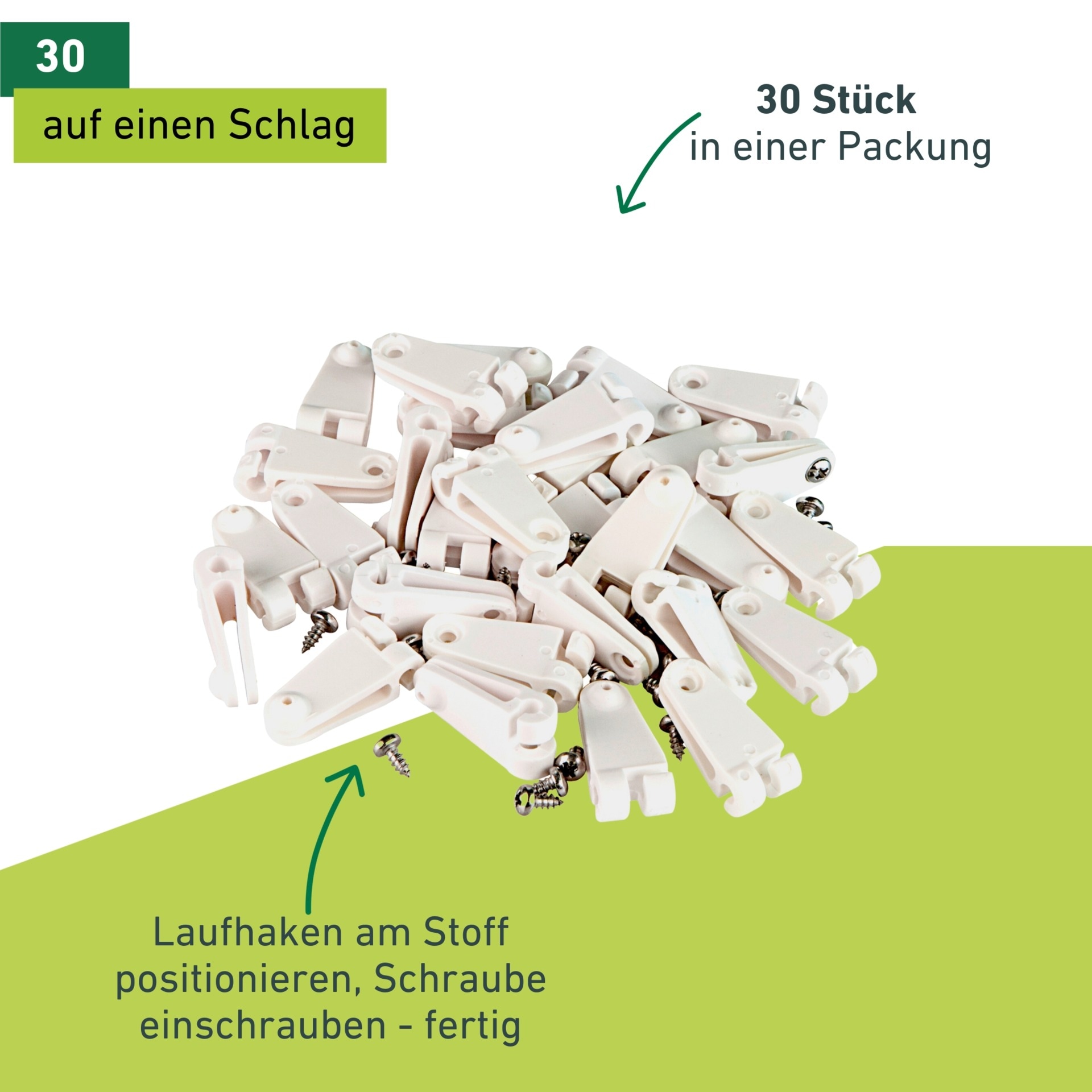 Windhager Sonnensegel »Laufhaken mit Edelstahlschrauben, 30 Stk.« Befestigungsset für 2-2,5 mm Edelstahlseile, einfache Montage