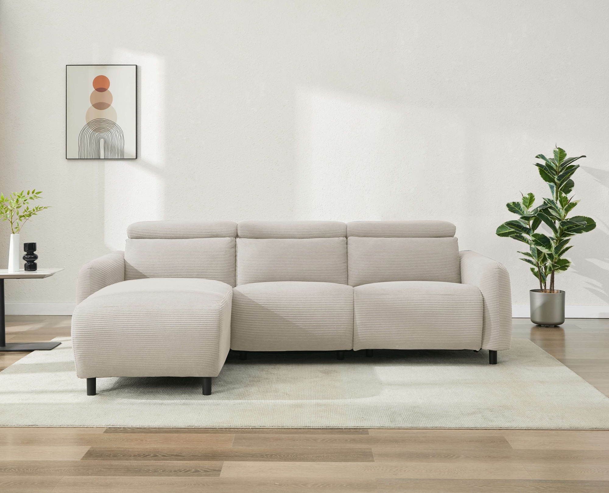 Home affaire Ecksofa »SKAANE in Cord, L-Form, 274 cm, manuelle u. elektrische Funktion,«, rundes Design, Kopfteilverstellung, Federkernpolsterung