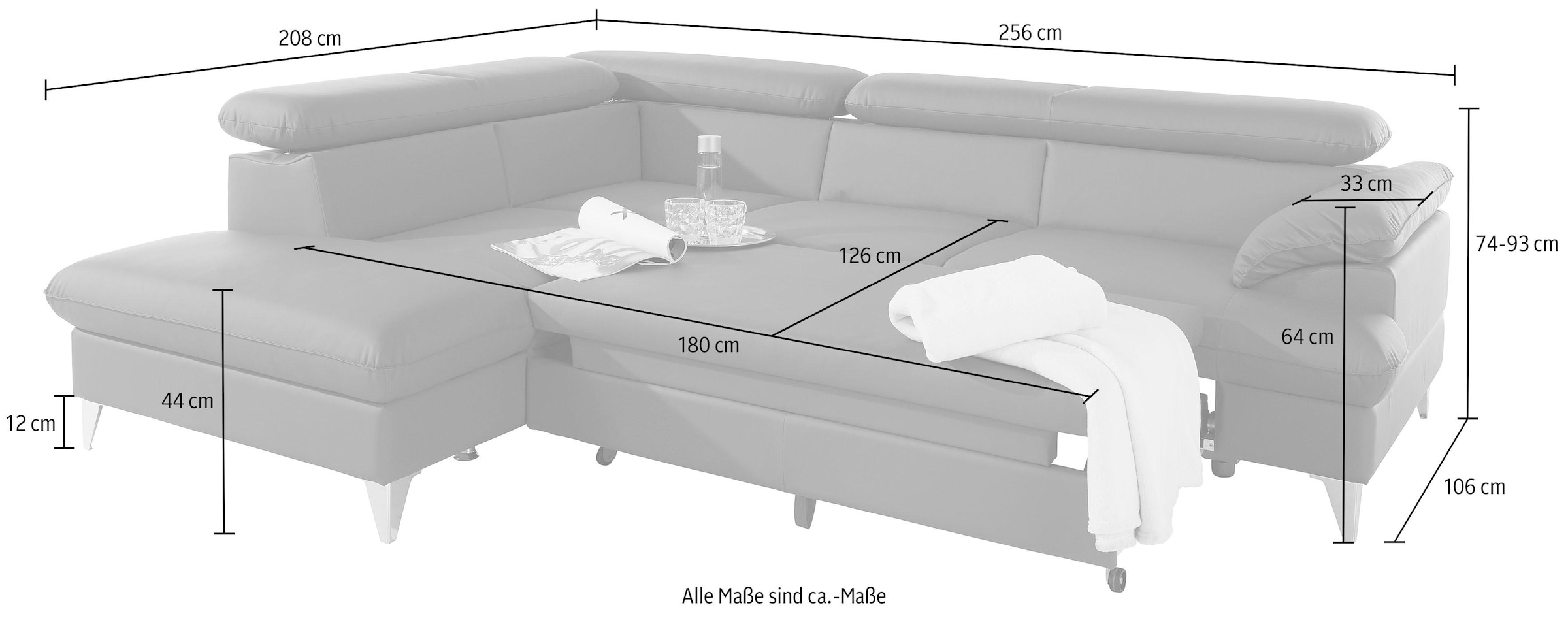 COTTA Ecksofa »Caluso L-Form«, mit Kopfteilverstellung, wahlweise mit Bettfunktion & Bettkasten