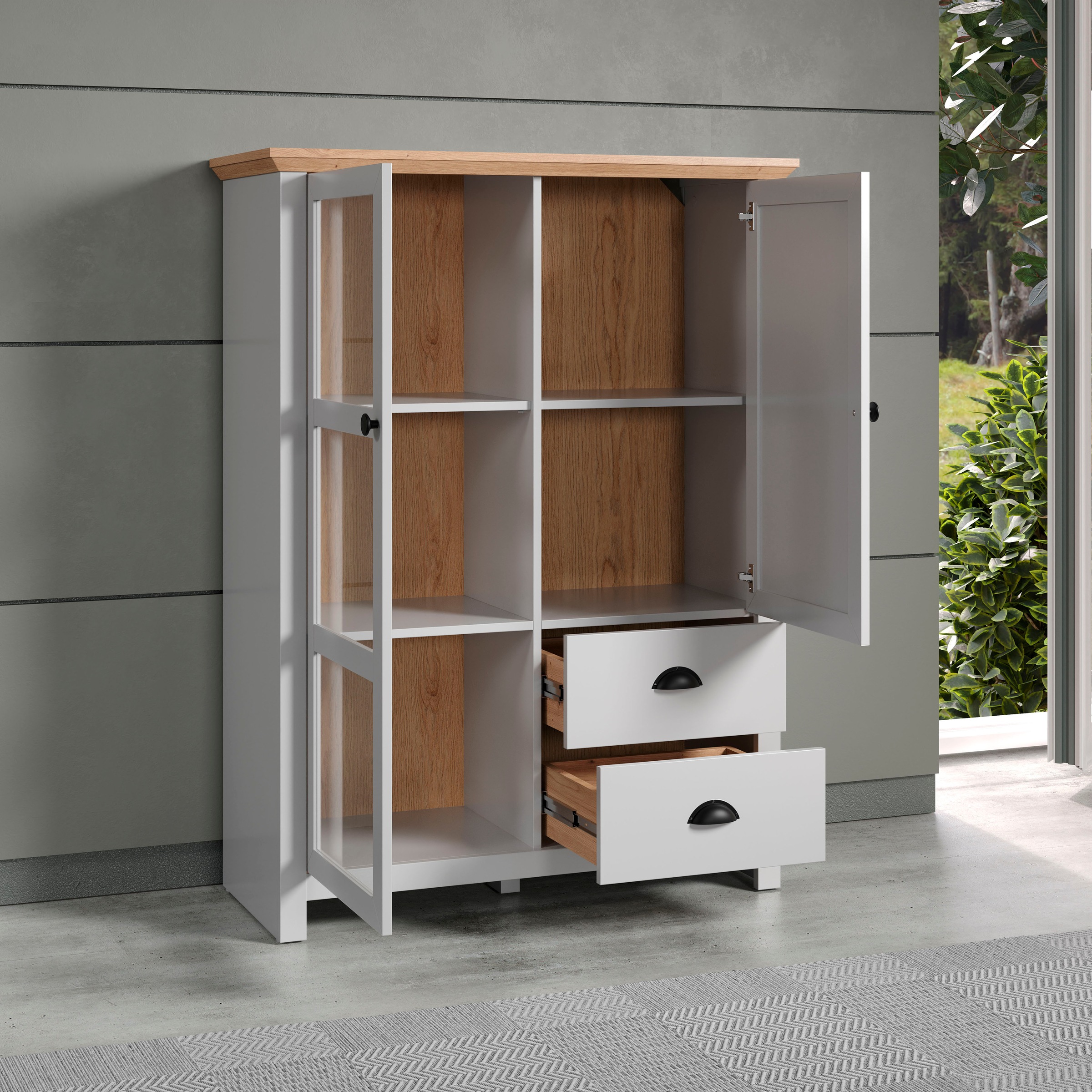Home affaire Highboard »Herzwill«, Breite 97 cm, Höhe 130 cm, Stauraum, Türen und Korpus, mattes Grau