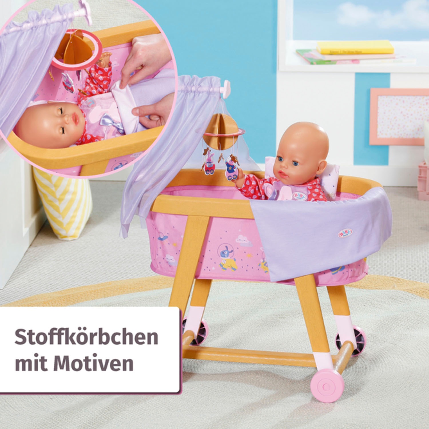 Baby Born Puppenbett »Gute Nacht Stubenwagen«, mit Stoffhimmel, Planetenmobile und Bettzeug