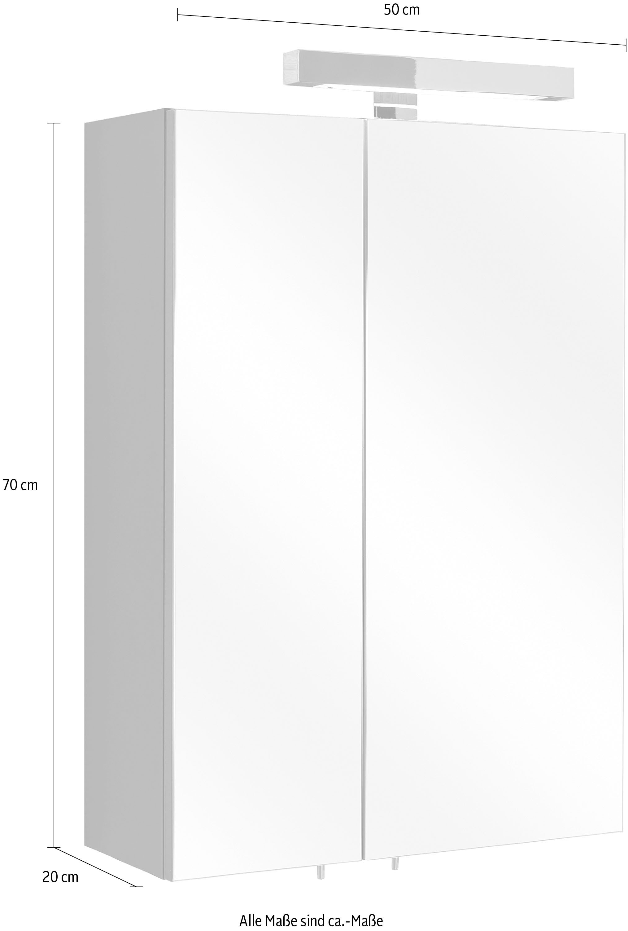 Saphir Spiegelschrank »Quickset 311 Badschrank, 2 Spiegeltüren, 2 Einlegeböden, 50 cm breit«, inkl. LED-Beleuchtung, Schalter-/Steckdosenkombination