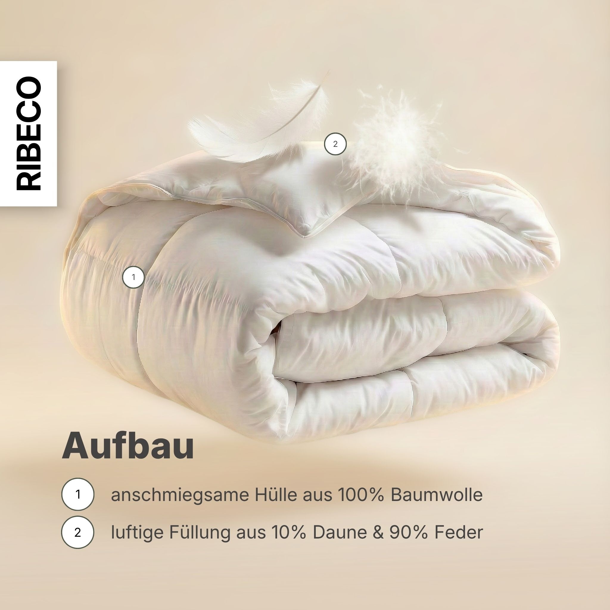 RIBECO Federbettdecke »Laram, Bettdecken für Sommer oder Winter, Made in Germany« leicht Füllung 90 % Federn, 10 % Daunen 1 Stk. tlg. Super Preis-Leistung, Bettdecke 135x200 cm oder 155x220 cm, Decke
