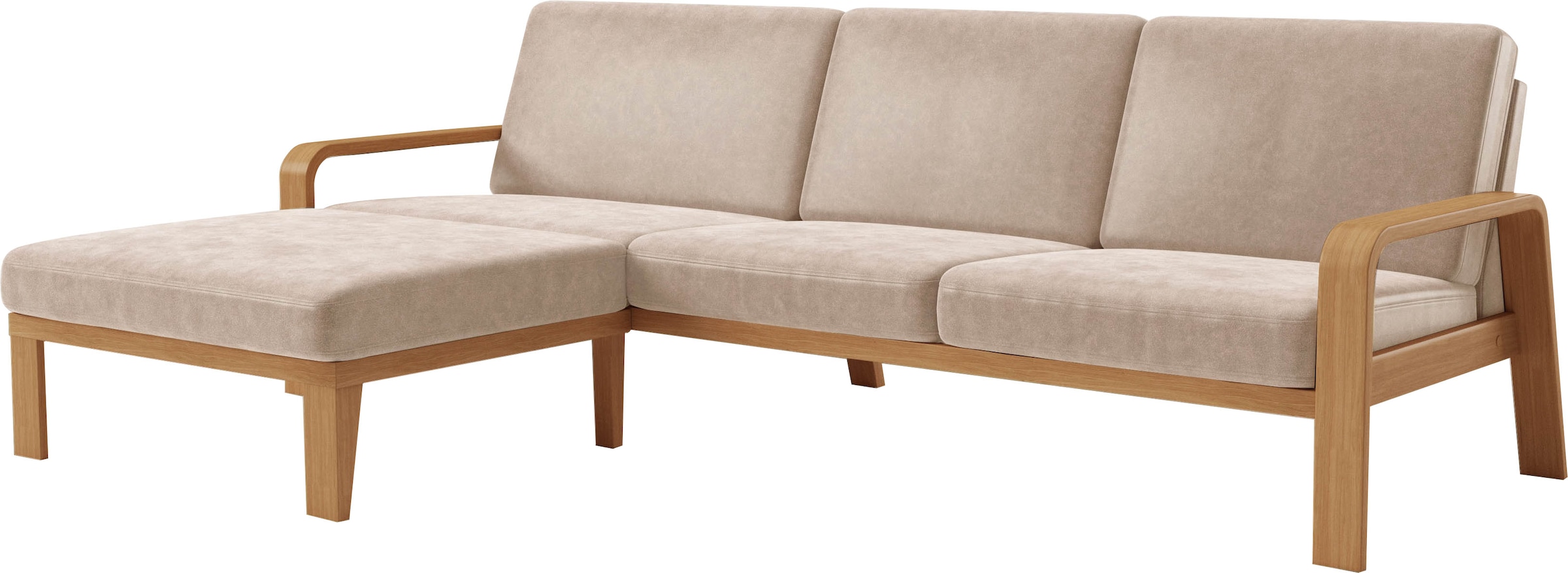 sit&more Ecksofa »Kolding L-Form«, Armlehnen aus eichefarbigem Buchenholz, verschiedene Bezüge und Farben