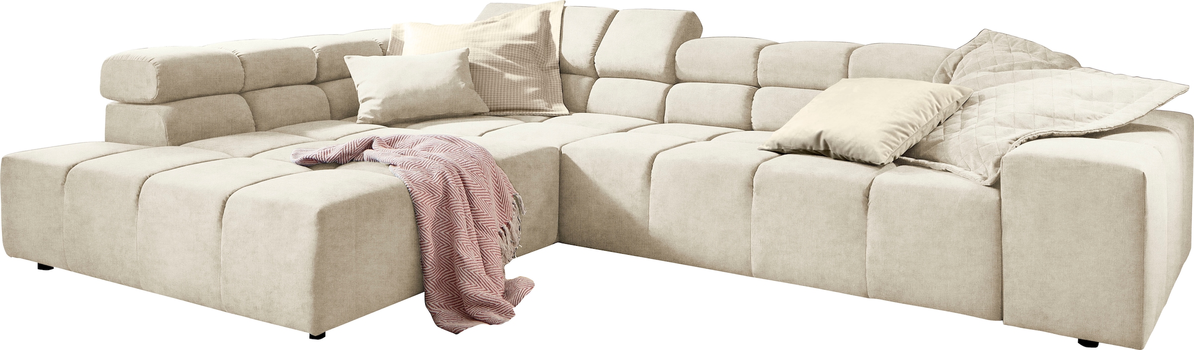 INOSIGN Ecksofa »Ancona incl. Kopfteilverstellung, Breite 319cm, L-Form«, wahlweise motorische Sitztiefenverstellung, auch in Cord + Easy Care