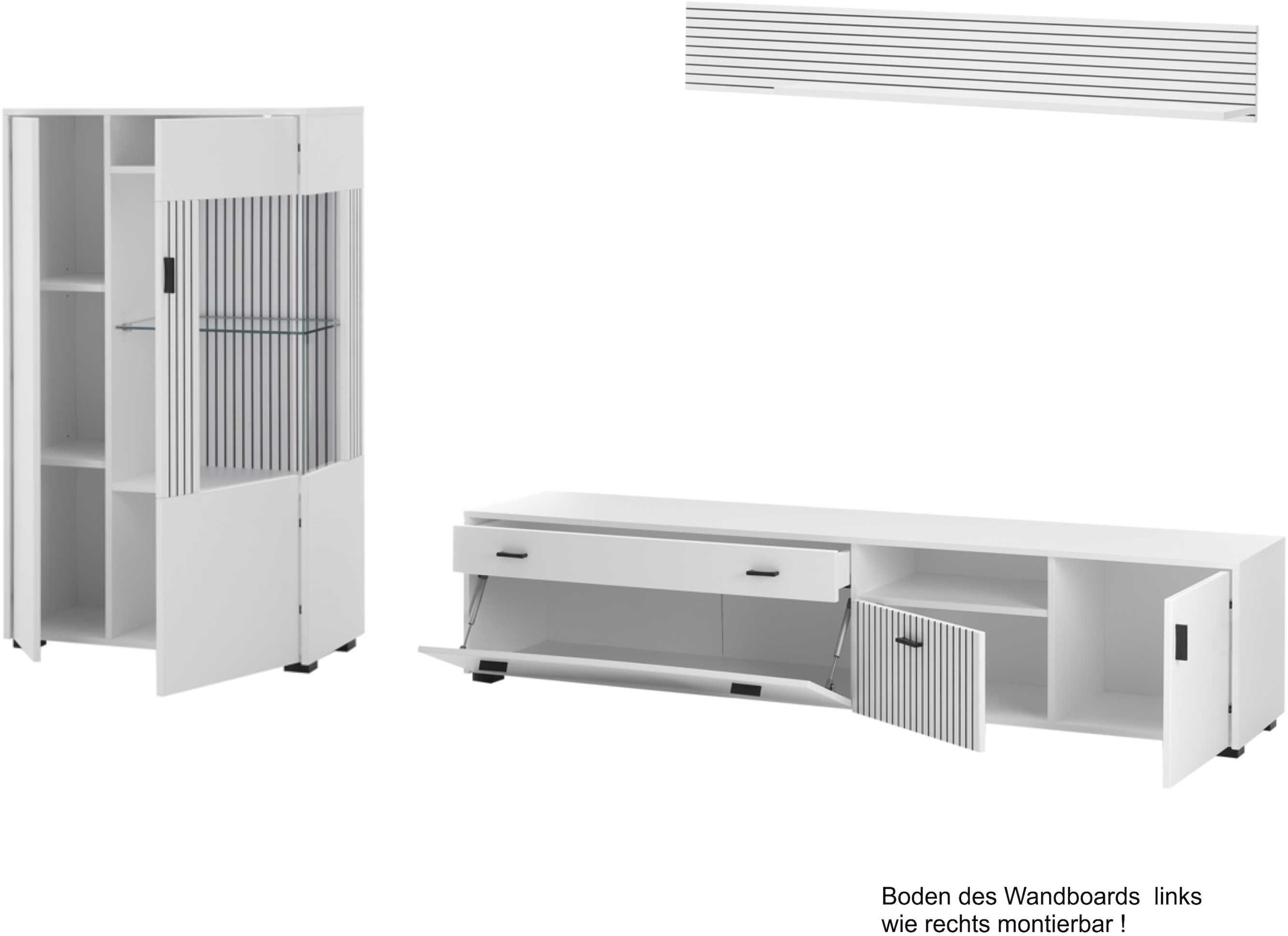INOSIGN Wohnwand »HUDSON«, (Set, 3 St.), mit moderner Rillenoptik, Griffe aus Metall (Schwarz), Breite 285 cm