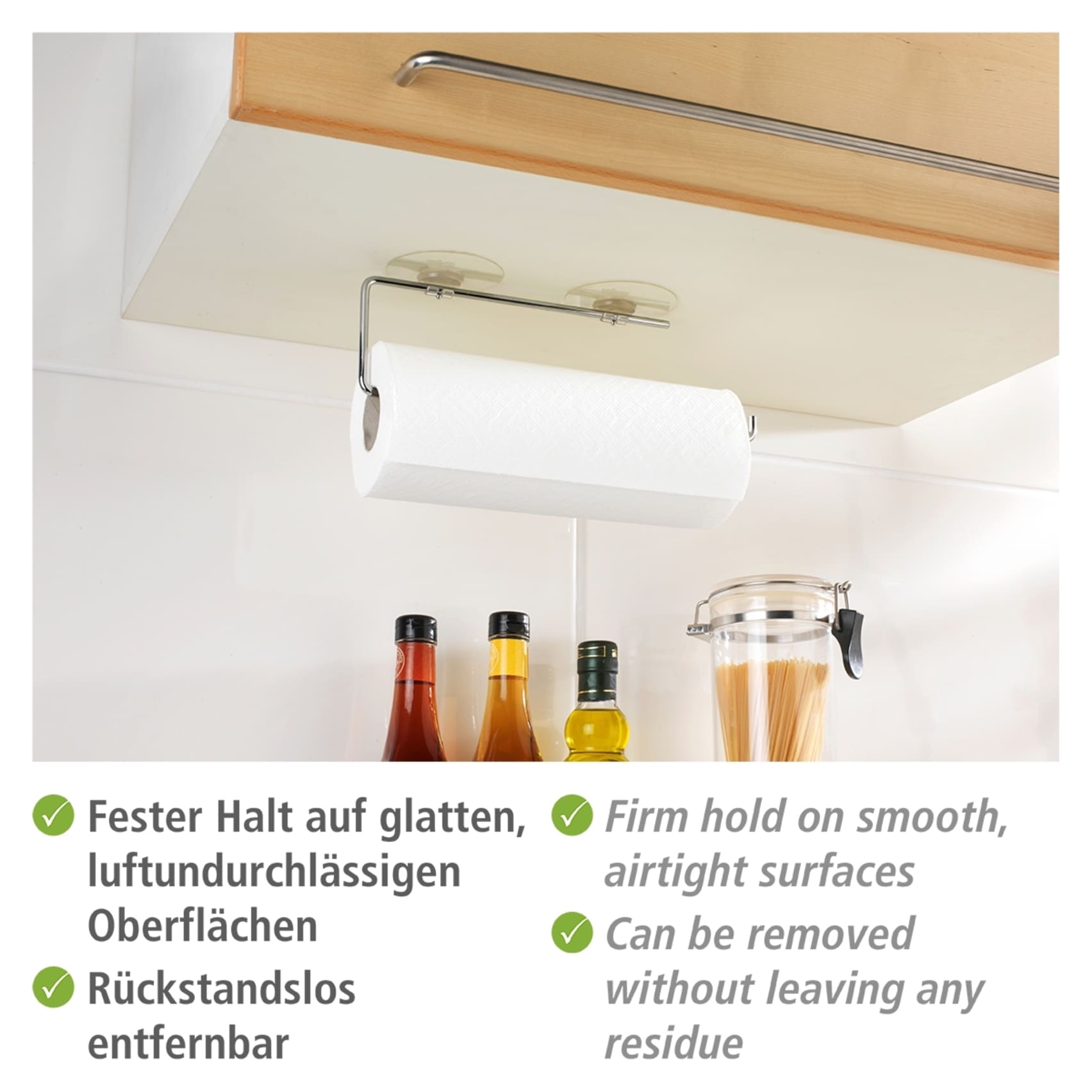 WENKO Wandrollenhalter »Modell Static-Loc®«, Küchenrollenhalter aus verchromtem Metall, Befestigen ohne Bohren