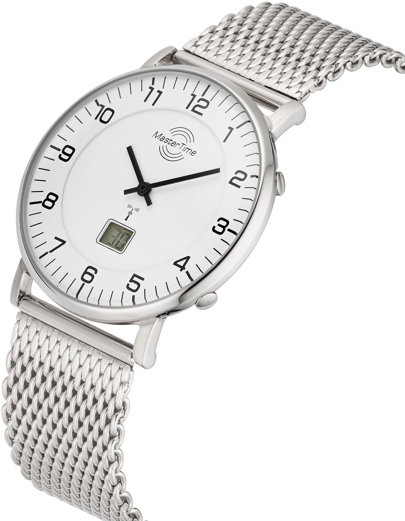 MASTER TIME Funkuhr »Basic«, Quarzuhr, Armbanduhr, Herrenuhr, Edelstahlarmband, analog, digital