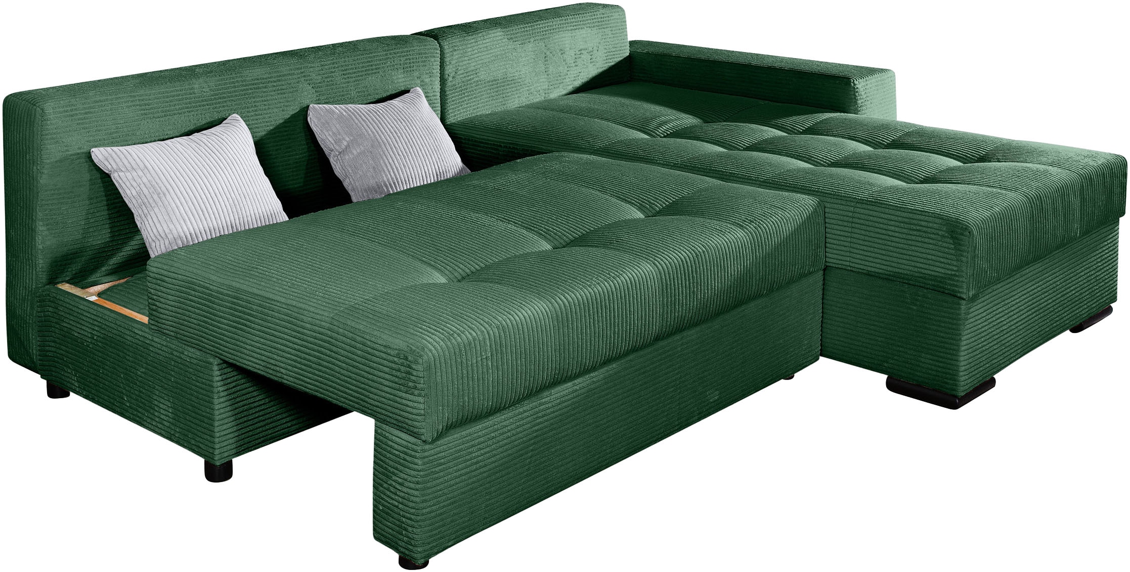 COLLECTION AB Ecksofa »Josy L-Form, B: 214 cm in Cord, Cord-Mix« mit Bettfunktion, Bettkasten & 2 Zierkissen, Federkern