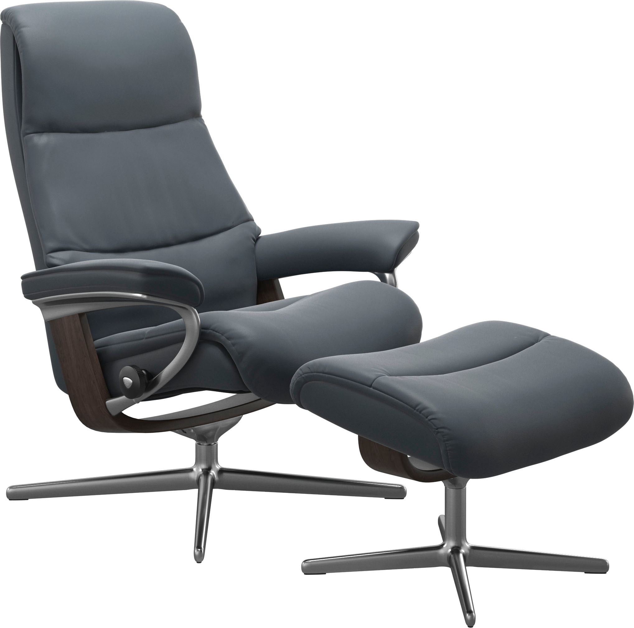 Stressless® Relaxsessel »View«, (Set, Relaxsessel mit Hocker), mit Hocker, mit Cross Base, Größe S, M & L, Holzakzent Wenge