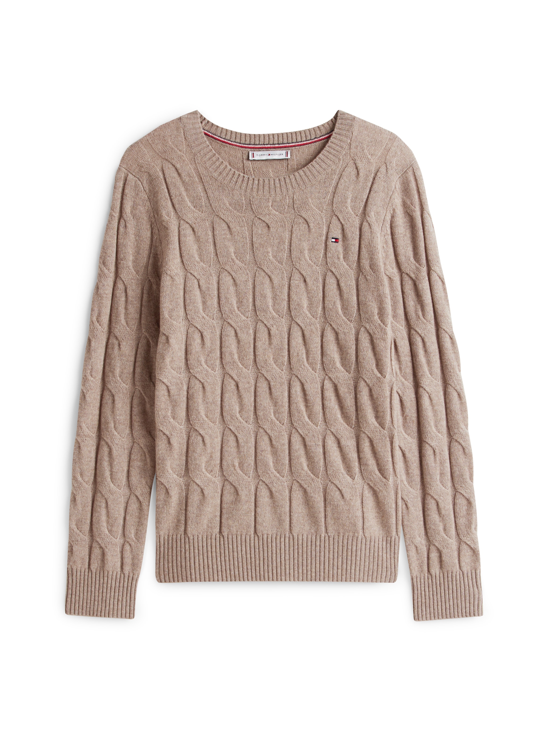 Tommy Hilfiger Strickpullover »SOFT WOOL CABLE C-NK« Wolle, mit Zopfmuster