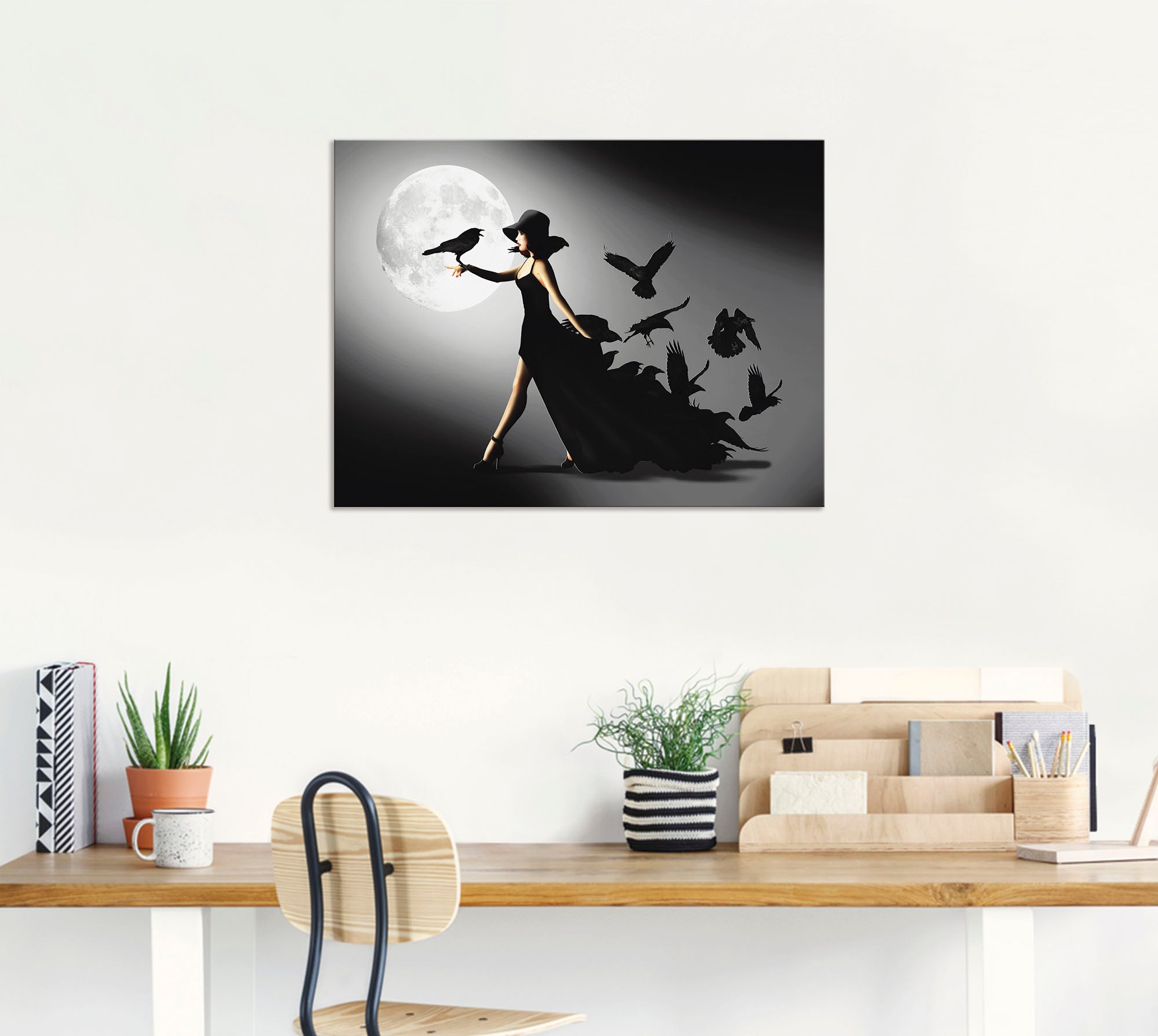 Artland Wandbild »Die Frau mit den Raben«, Animal Fantasy, (1 St.), als Alubild, Outdoorbild, Leinwandbild, Poster, Wandaufkleber