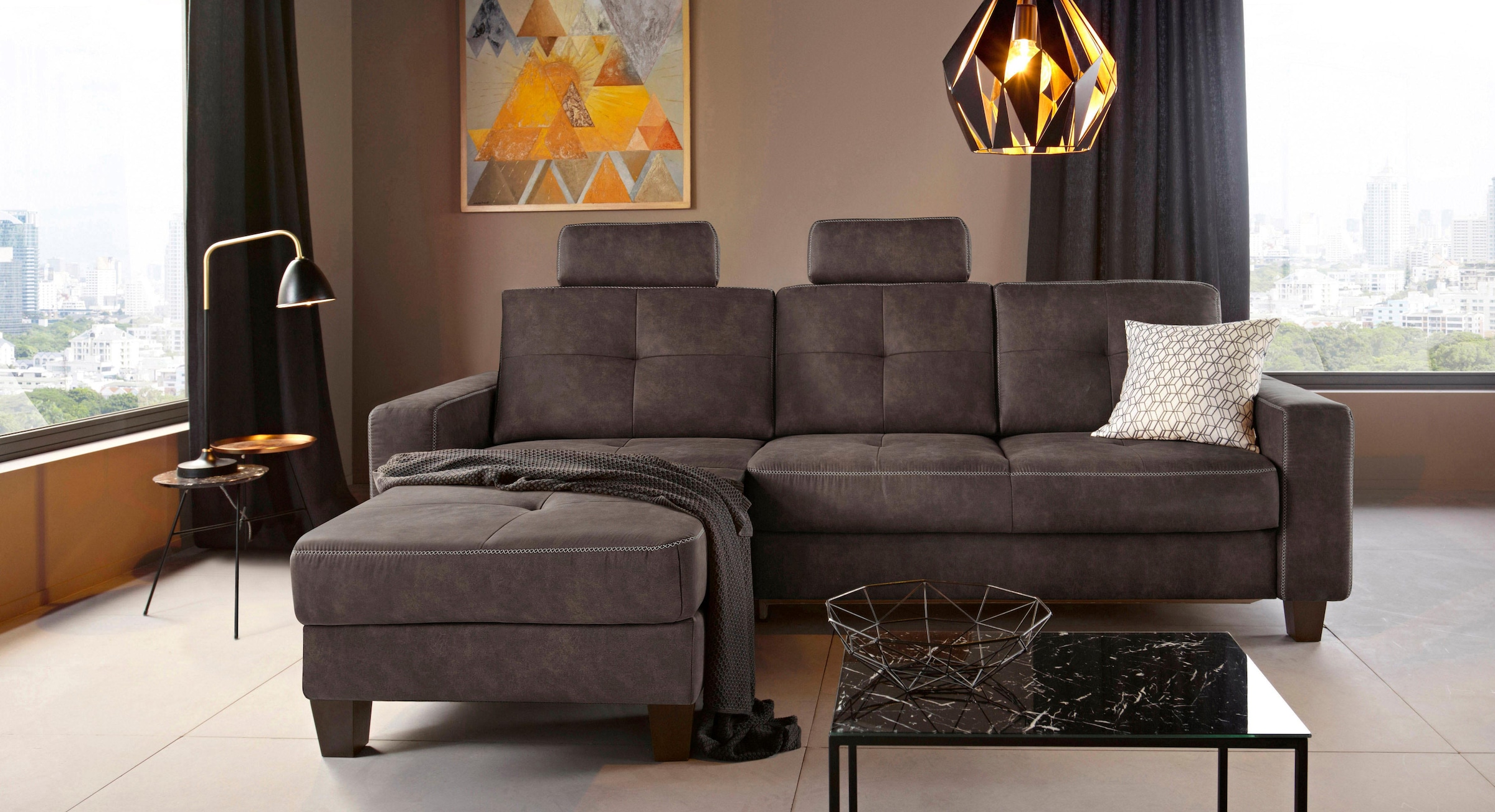 Places of Style Ecksofa "Varese", Kreuznaht in beige günstig online kaufen