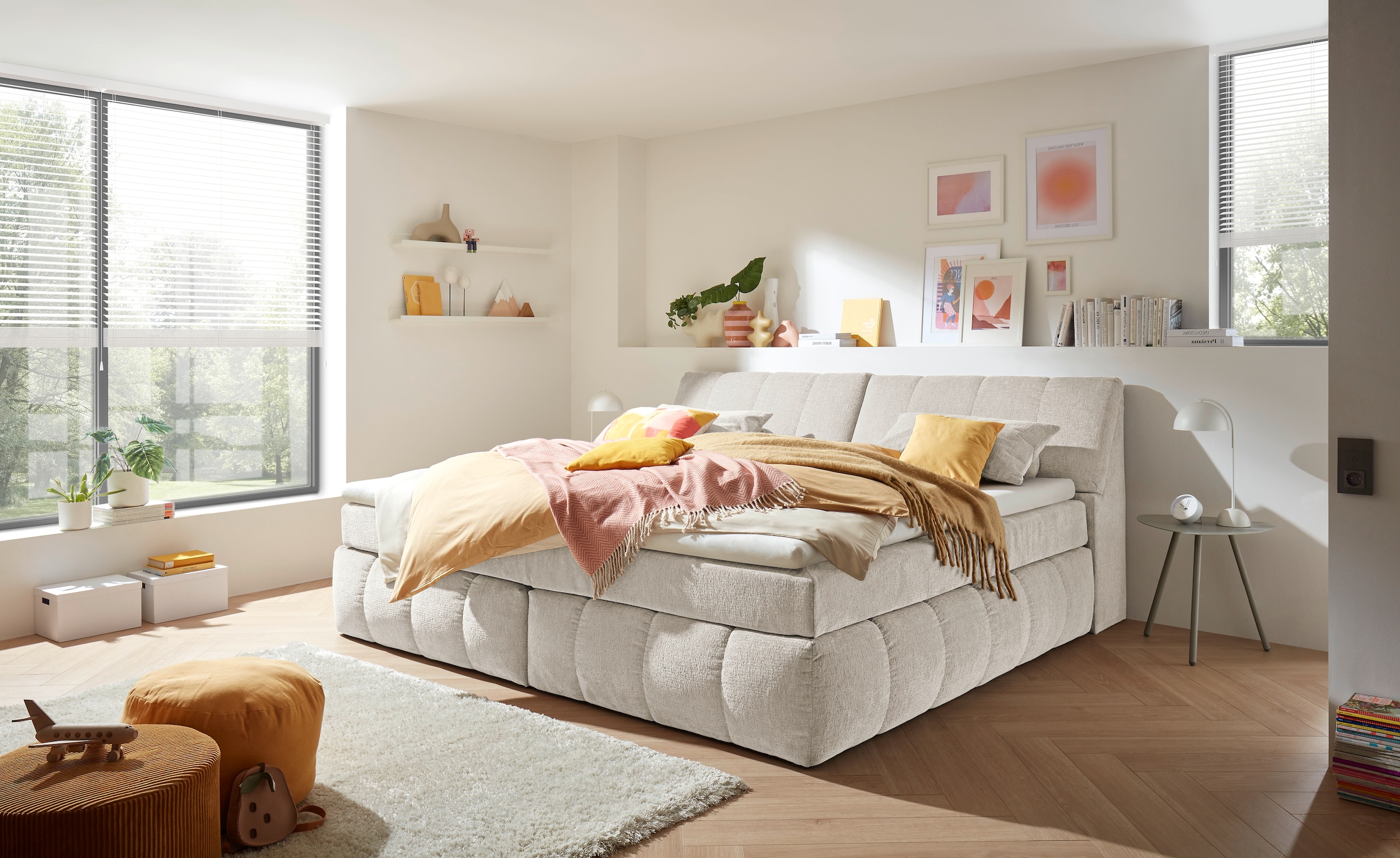 ED EXCITING DESIGN Boxspringbett »Elkford, Familienbett in der Größe 240x200cm« inkl. Stauraum im Kopfteil