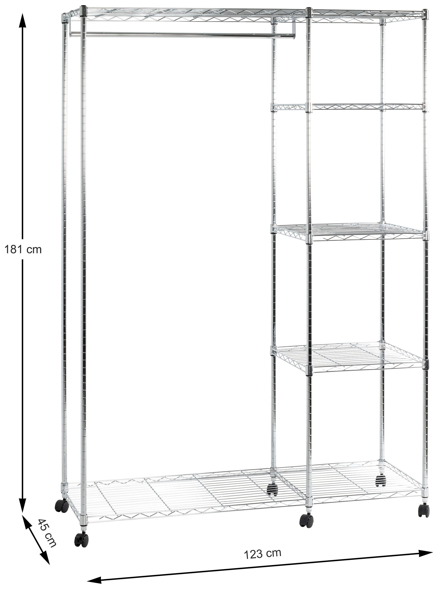 HAKU Garderobenständer »Garderobe, Garderobenständer, Kleiderständer auf Rollen, Kleiderwagen« rechteckig - aus Metall Silber - B/T/H 123/45/181 cm