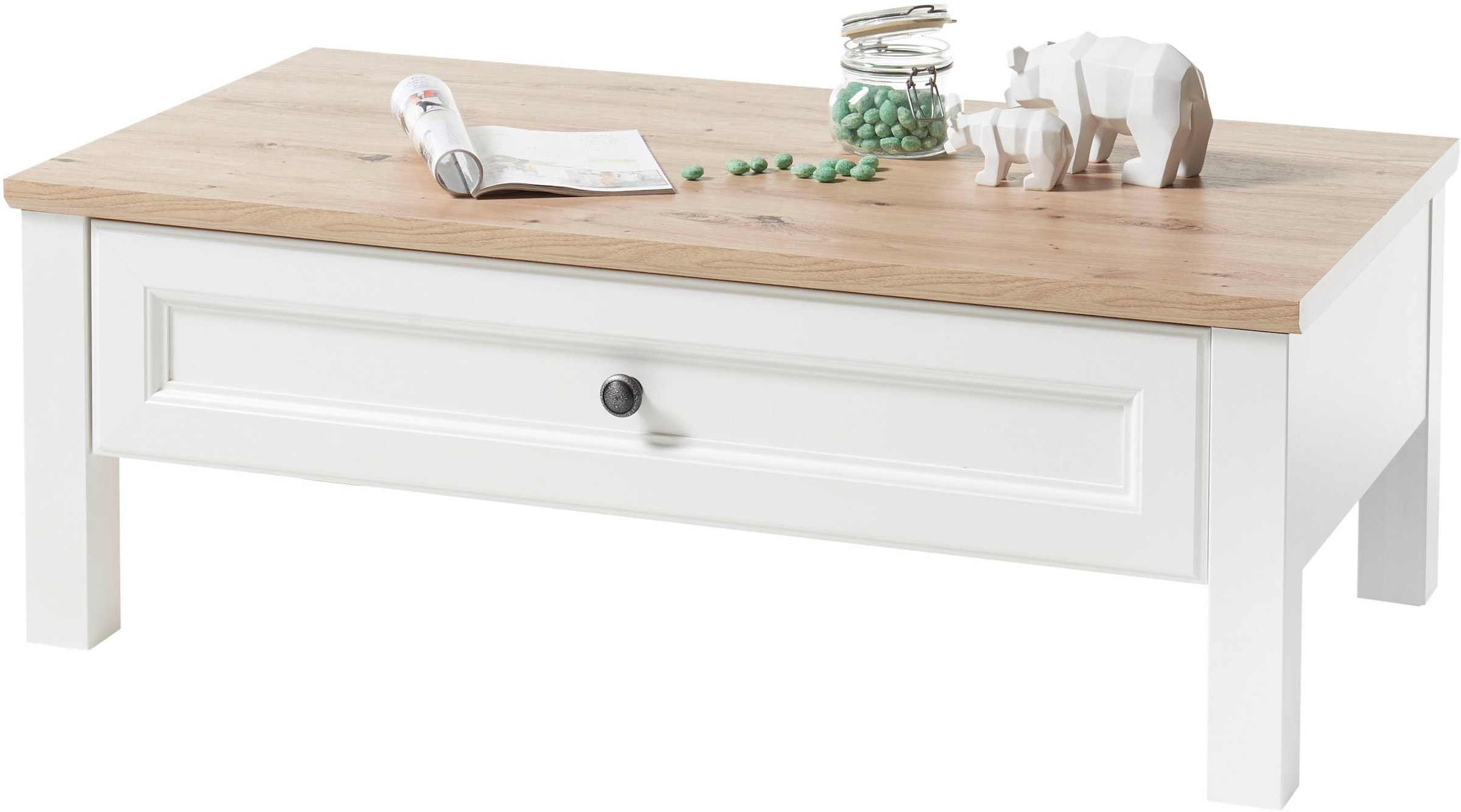 HBZ Couchtisch »Toskana, TOPSELLER!«, (Couchtisch, Wohnzimmertisch), Landhausstil weiß, Tisch mit 1 Schubkasten