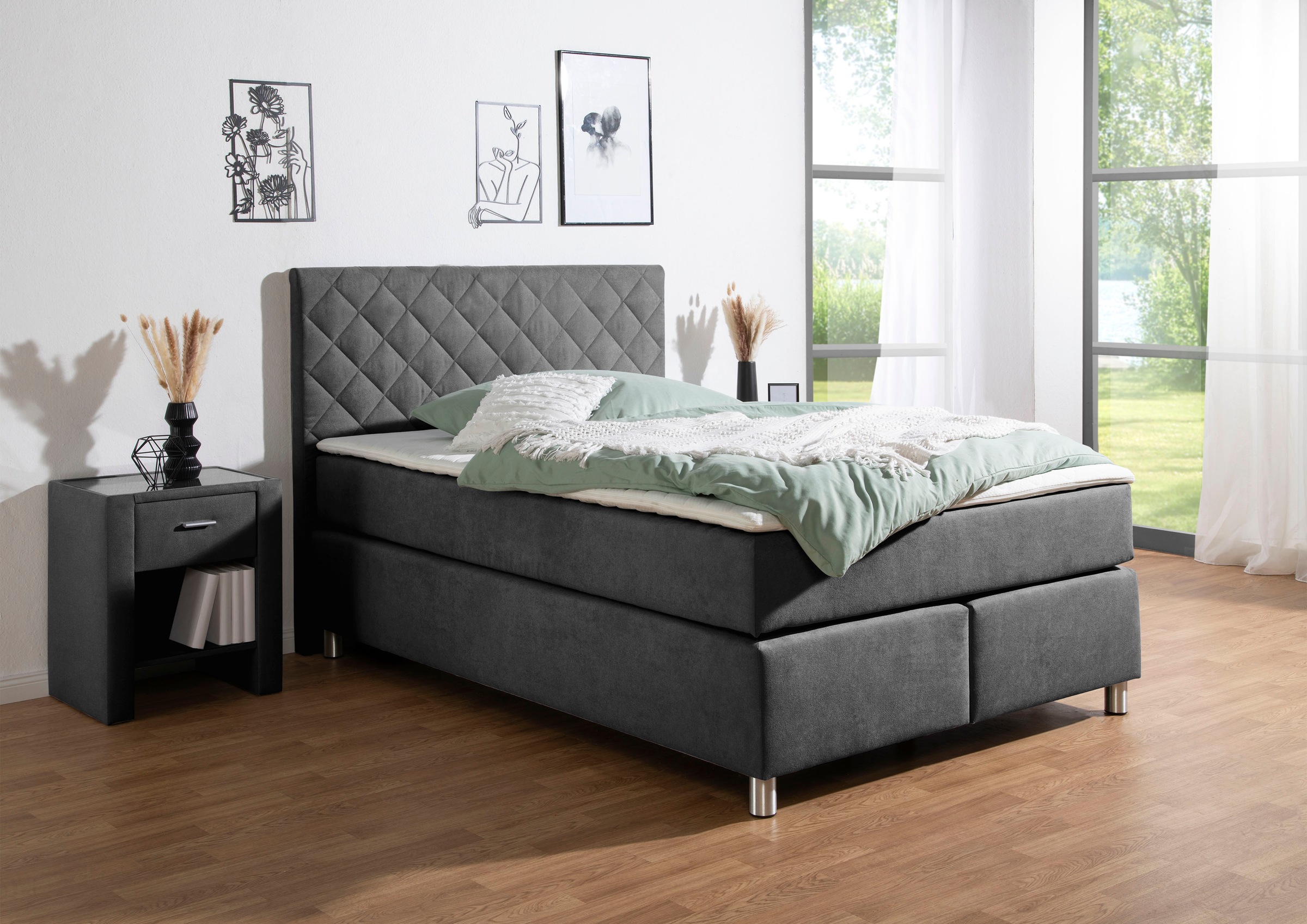 Leonique Boxspringbett »Bernard, in verschiedenen Breiten«, inkl. Topper, M günstig online kaufen