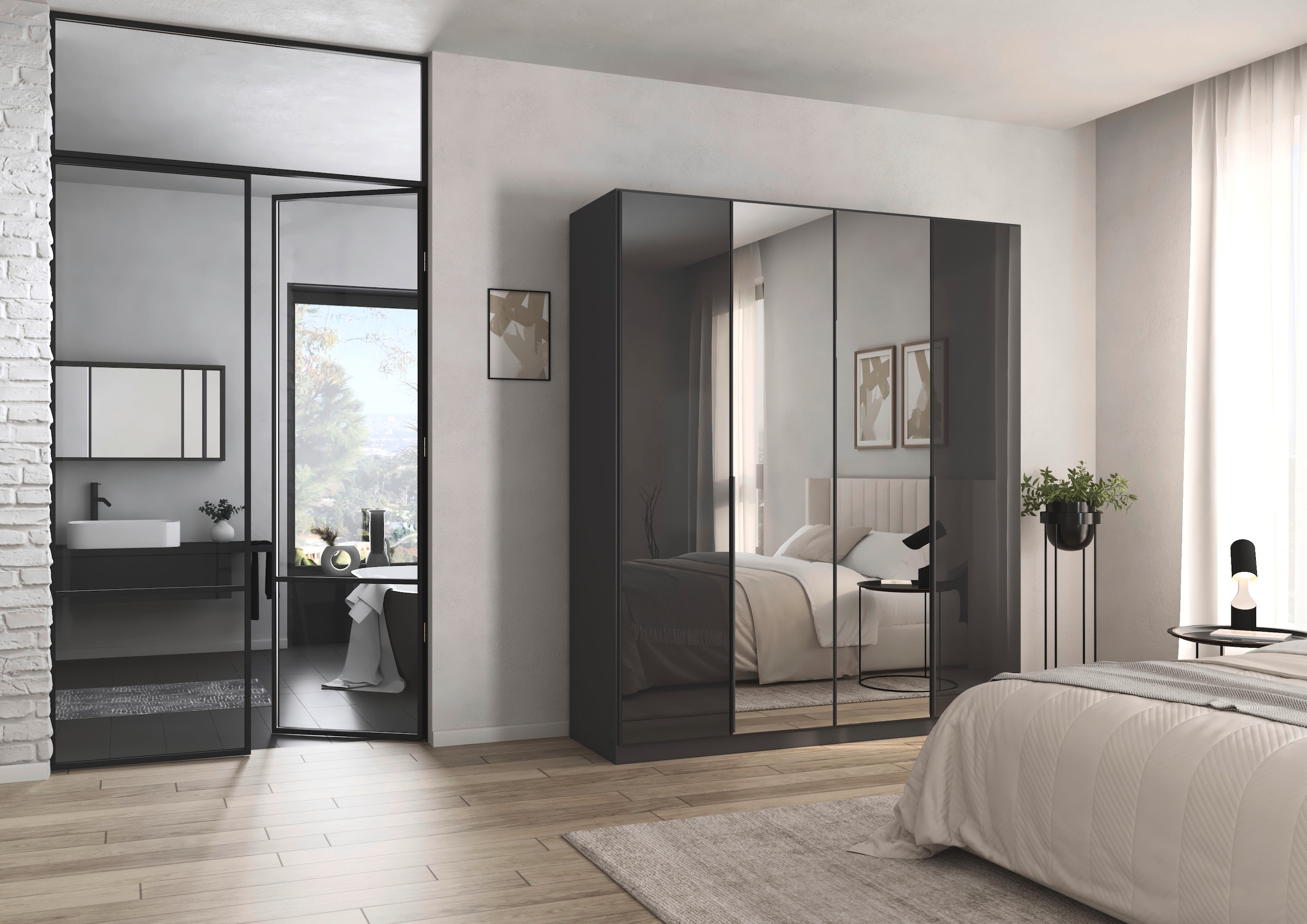 rauch Drehtürenschrank »Kleiderschrank Kleiderschränke Schrank Garderobe AGORDO mit Glasfront«, (in zwei Griff-Farben), durchdachte Innenausstattung, in 6 Breiten und 2 Höhen MADE IN GERMANY
