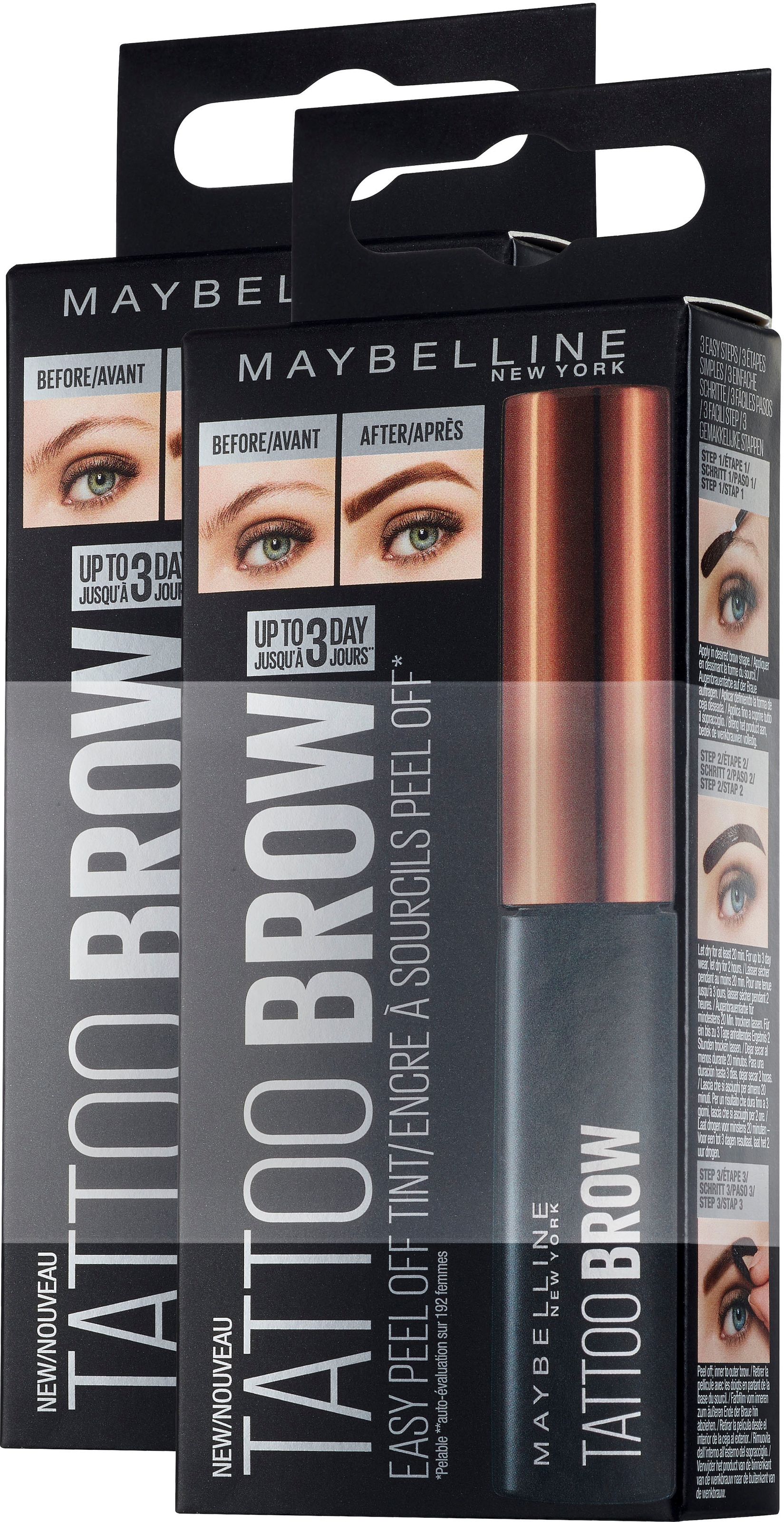 MAYBELLINE NEW YORK Augenbrauen-Gel »Tattoo Brow«, (2 tlg.), mit langem Farbeffekt