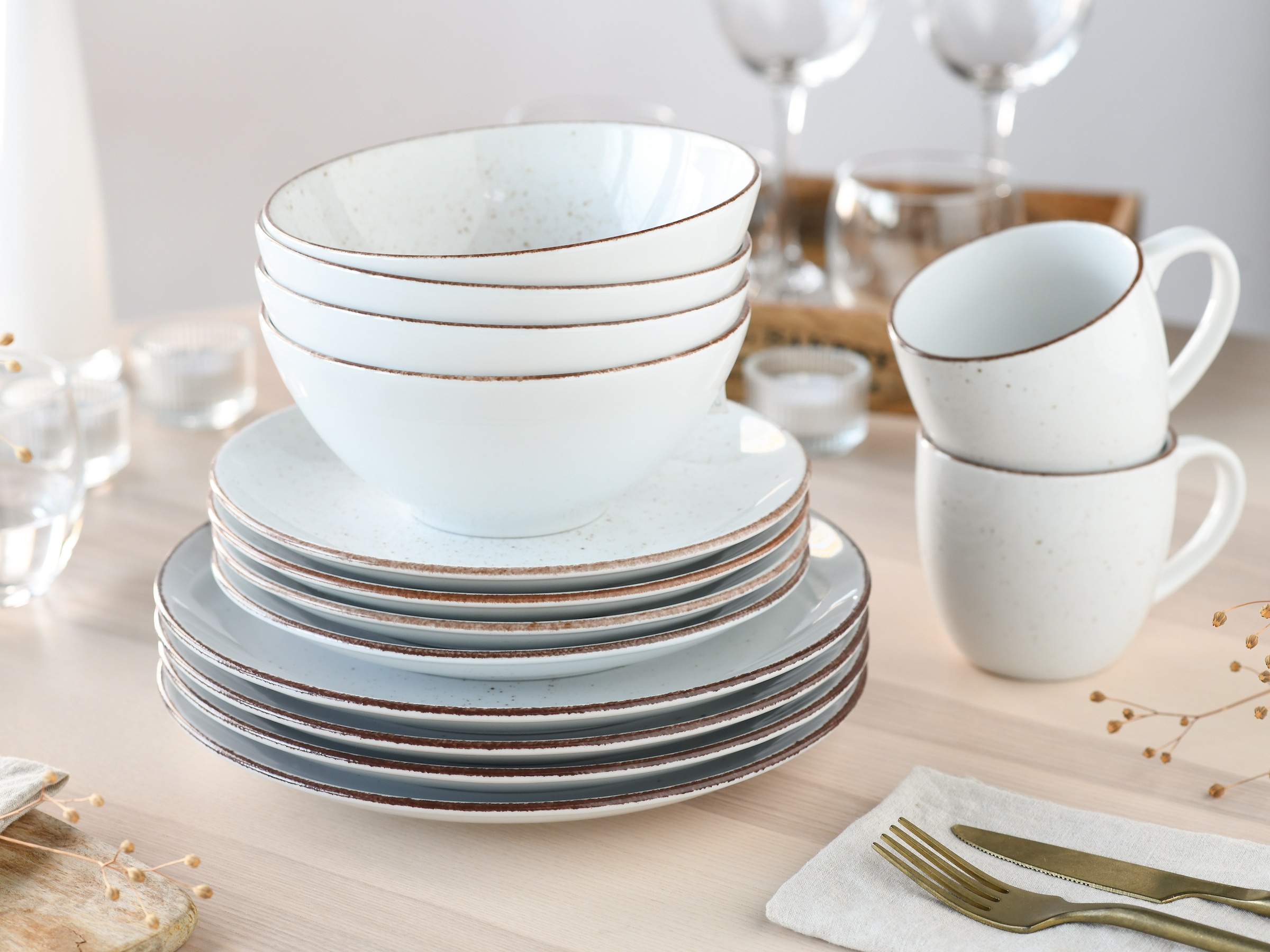 CreaTable Kombiservice »Geschirr-Set VINTAGE NATURE«, (Set, 16 tlg., Kaffeeservice und Tafelservice im Set, für 4 Personen), Service, 16 Teile, für 4 Personen