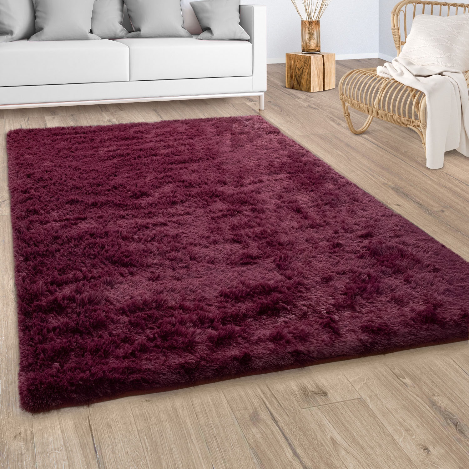 Paco Home Hochflor-Teppich »Silky 591«, rechteckig, 37 mm Höhe, Uni-Farben, günstig online kaufen