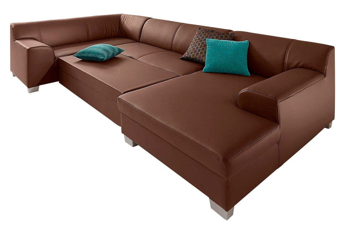 DOMO collection Wohnlandschaft »Amando in vielen Bezugsvarianten, auch in Leder, komfortabel, U-Form«, wahlweise mit Bettfunktion, fester Sitzkomfort, frei im Raum stellbar