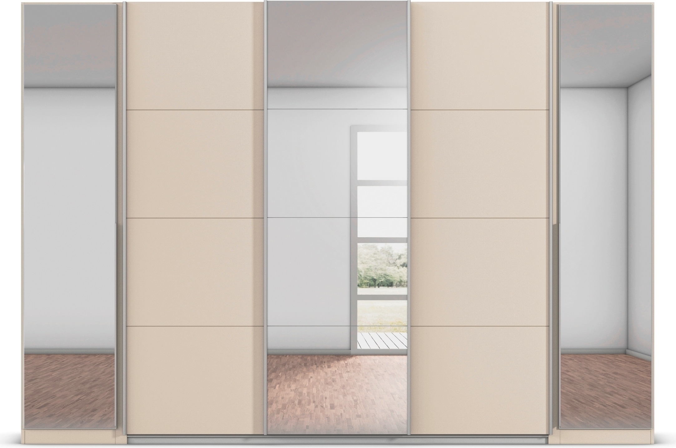 rauch Schwebetürenschrank »Agordo«, (im angesagten Mix aus Dreh- und Schwebetüren), optional mit Spiegel und zwei Griff-Farben MADE IN GERMANY