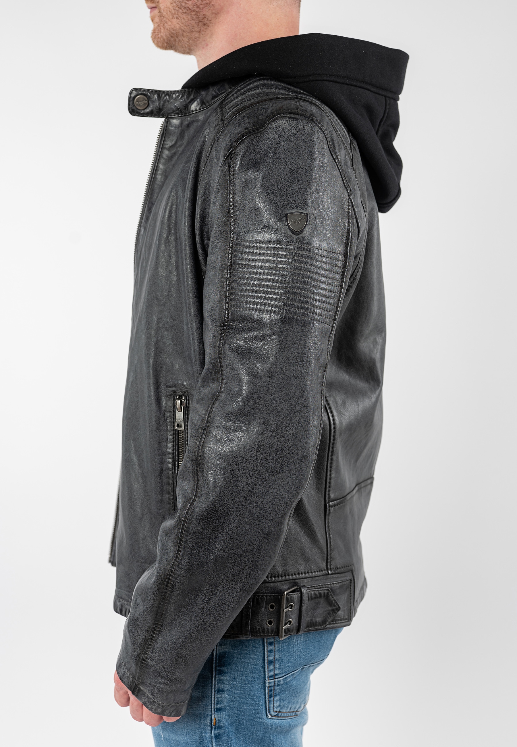 Mauritius Lederjacke »MMHiran« mit Kapuze mit abnehmbarer Kapuze, Slim Fit