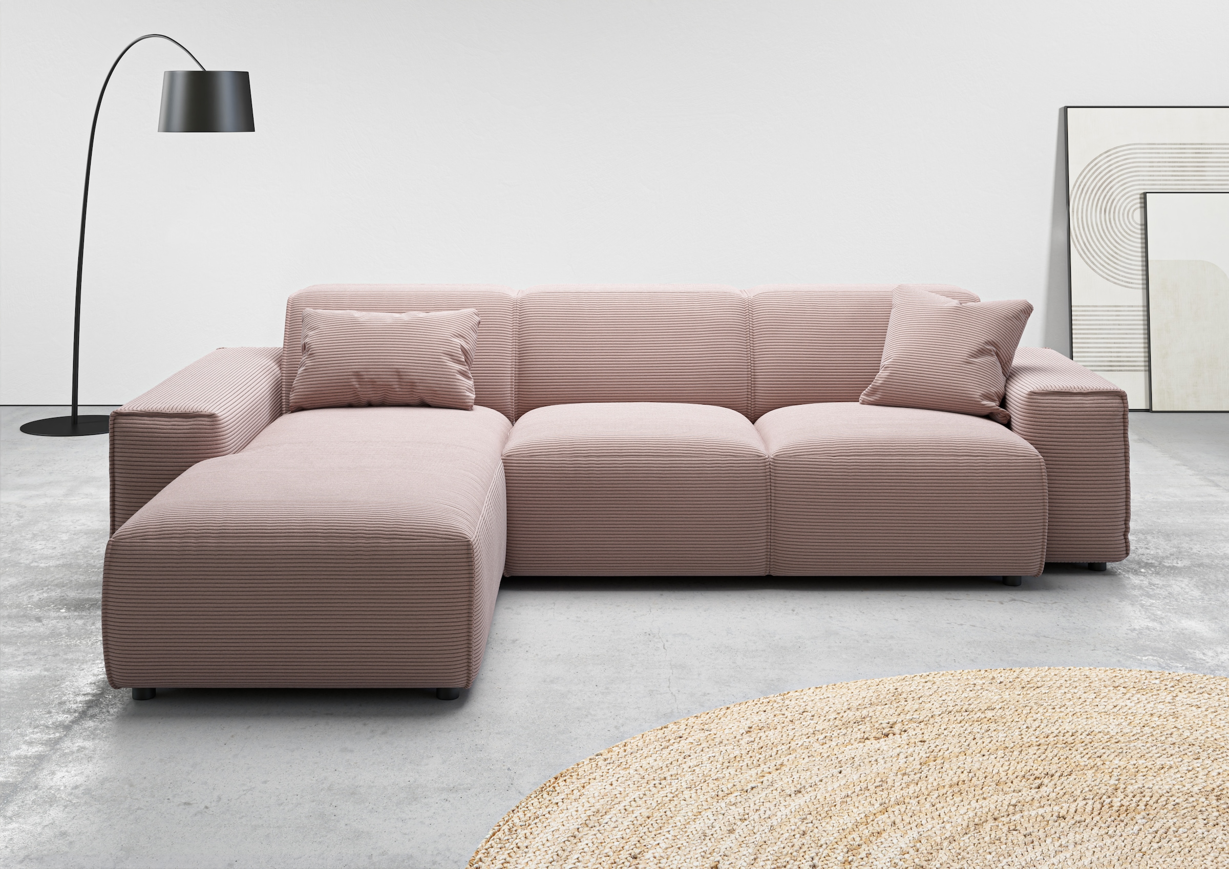 andas Ecksofa »Glimminge L-Form auch in Breitcord, Feincord + Easy care-Bezug,«, Breite 264, Zierkissen