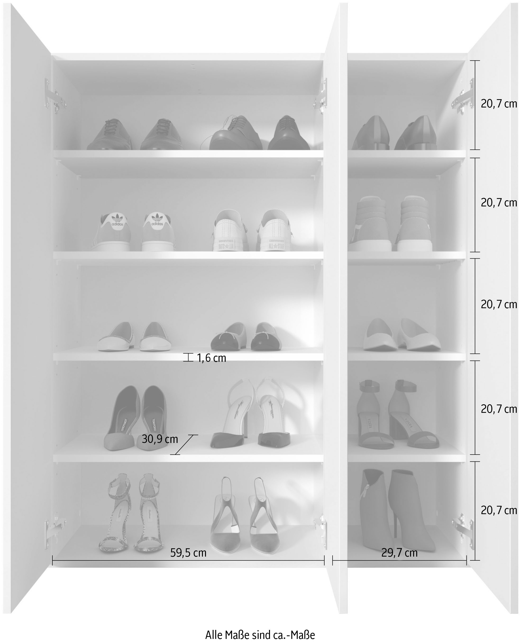 INOSIGN Schuhschrank »SMILE Breite 95 cm, Höhe 114 cm, Schuhregal mit 5 Ebenen,«, Schuhkommode in Weiss Hochglanz Lack