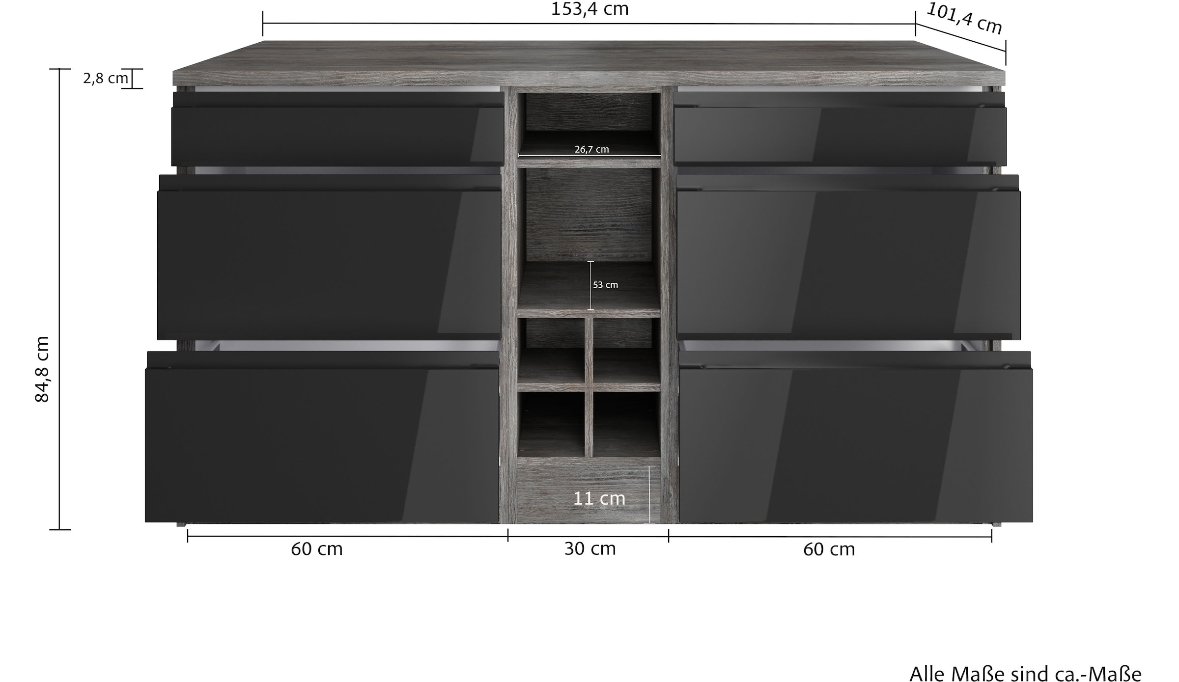 HELD MÖBEL Kücheninsel »Virginia«, Breite 153 cm, MDF-Fronten, Flaschenregal