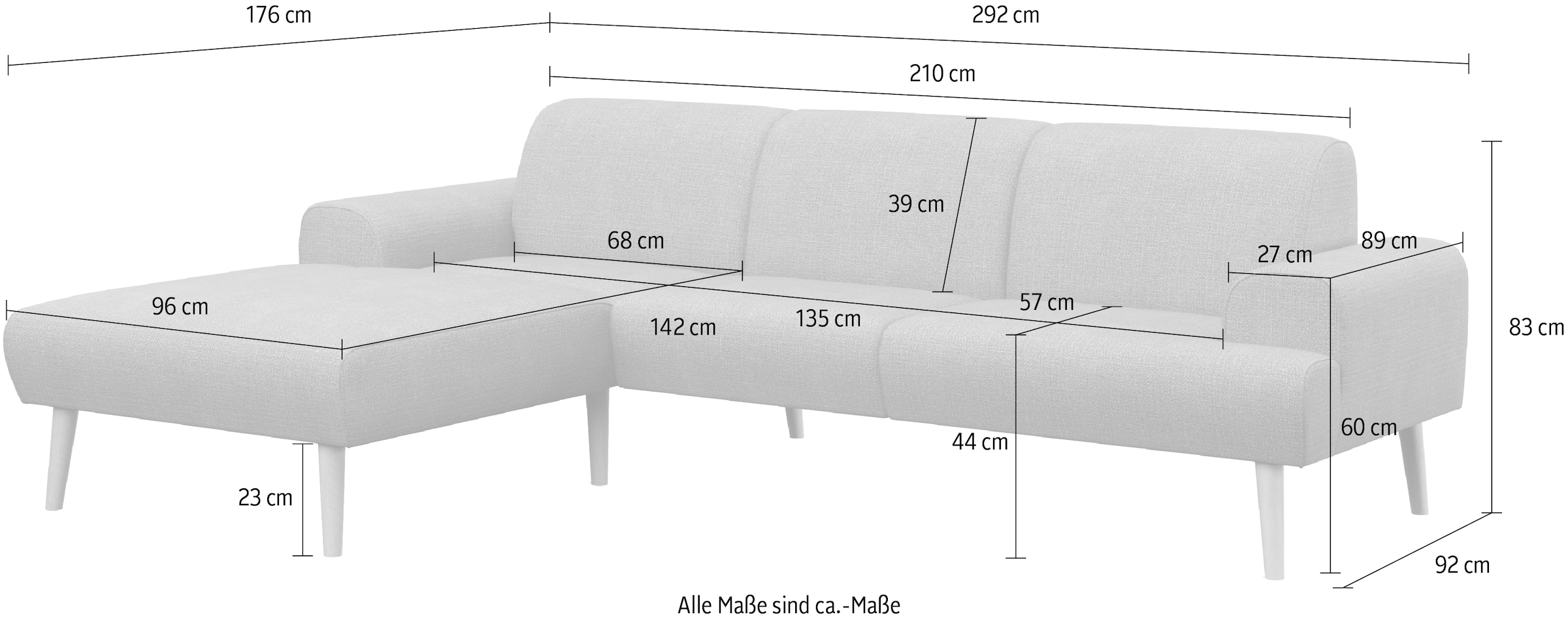 andas Ecksofa »Swift L-Form«, Federkern-Polsterung, B/T/H: 292/83/176 cm