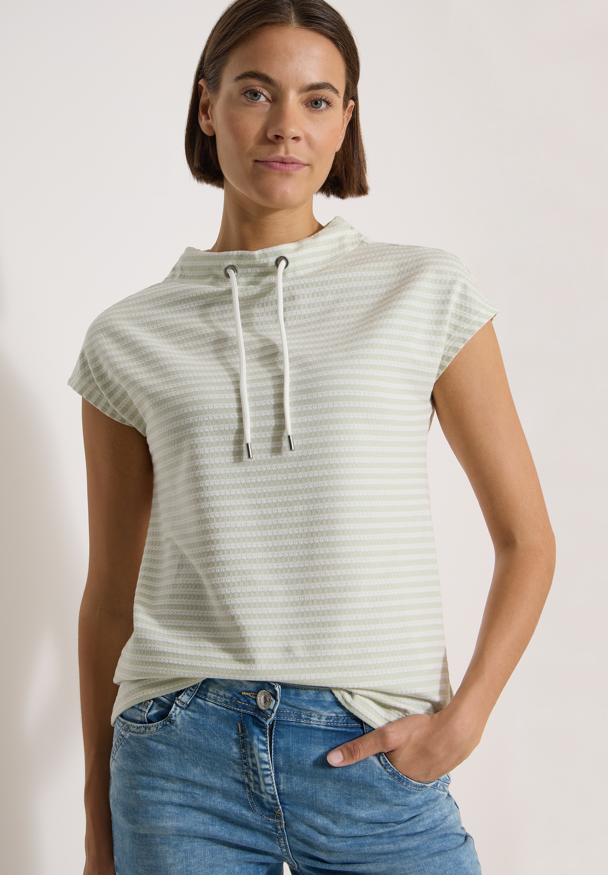 Cecil Kurzarmshirt Sommershirt mit Funnel Neck und Streifen