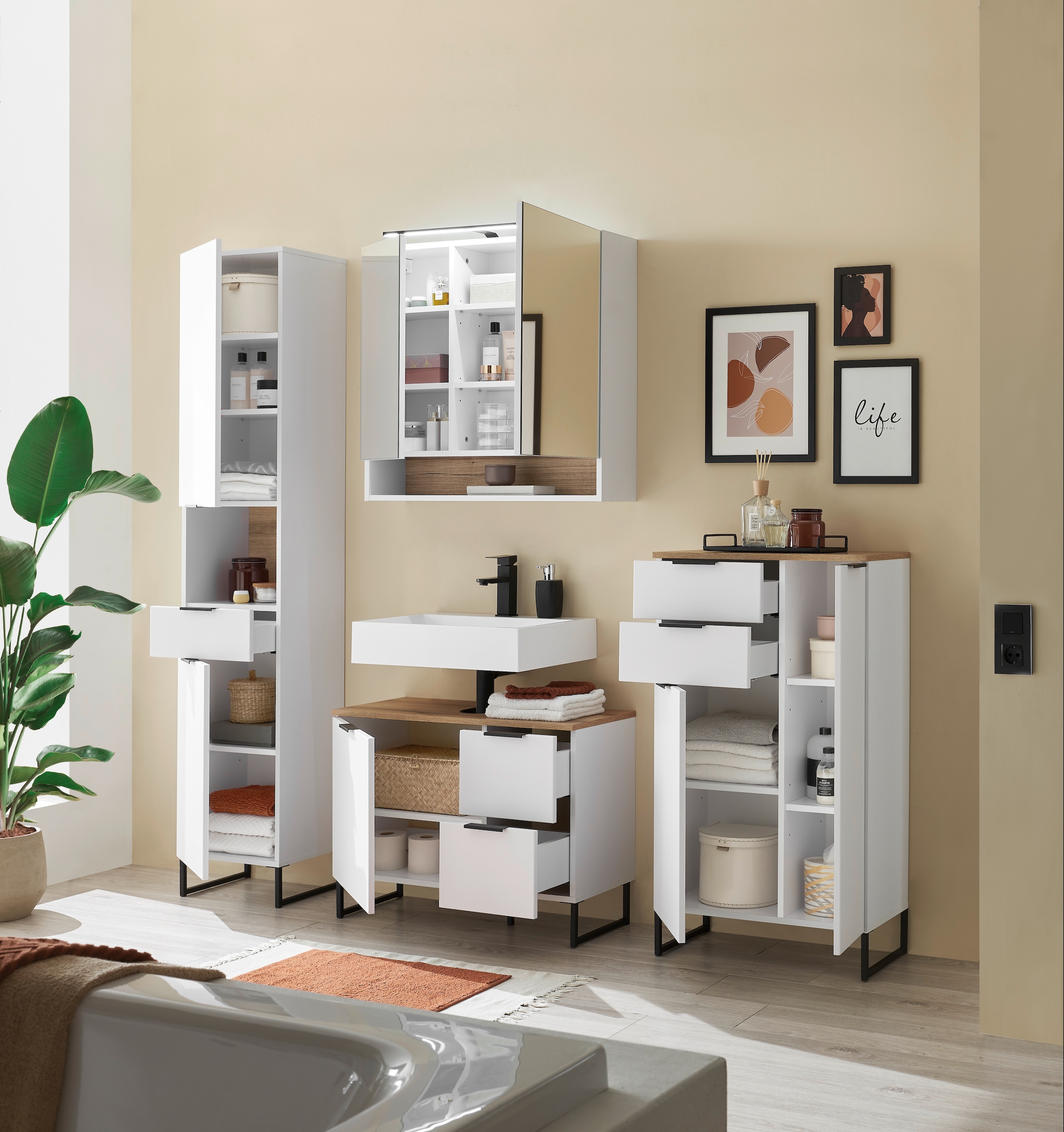 BASIC by Balculina Waschbeckenunterschrank »Denver Waschbeckenunterschrank, Badezimmerschrank BxHxT 80x60x35« 1 Stk. tlg. Breite 80 cm, Tür L/R montierbar, Softclose