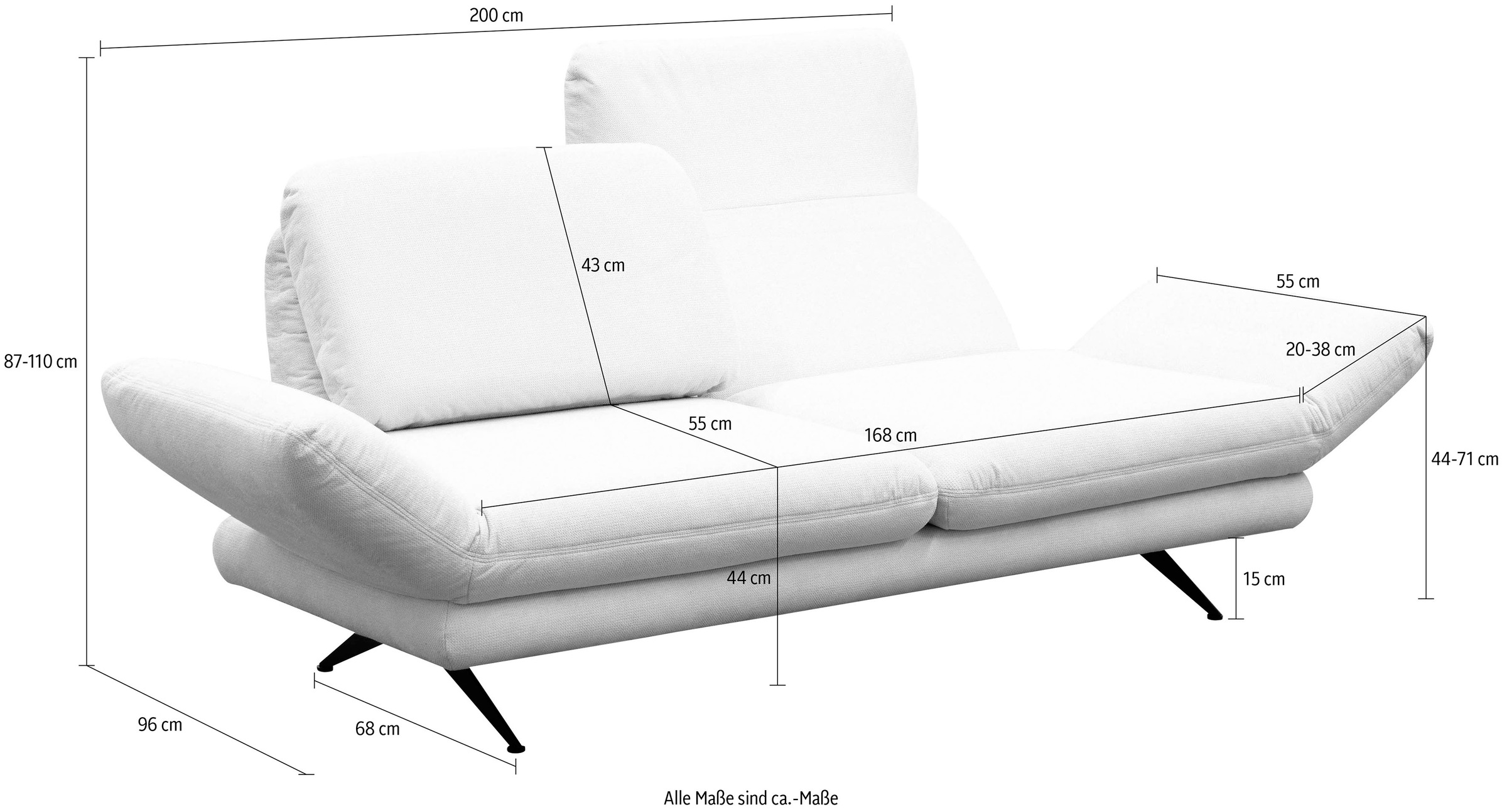 Places of Style 2,5-Sitzer »Saletto«, modernes Design mit Armlehnfunktion,  wahlweise mit Rückenverstellung online bestellen