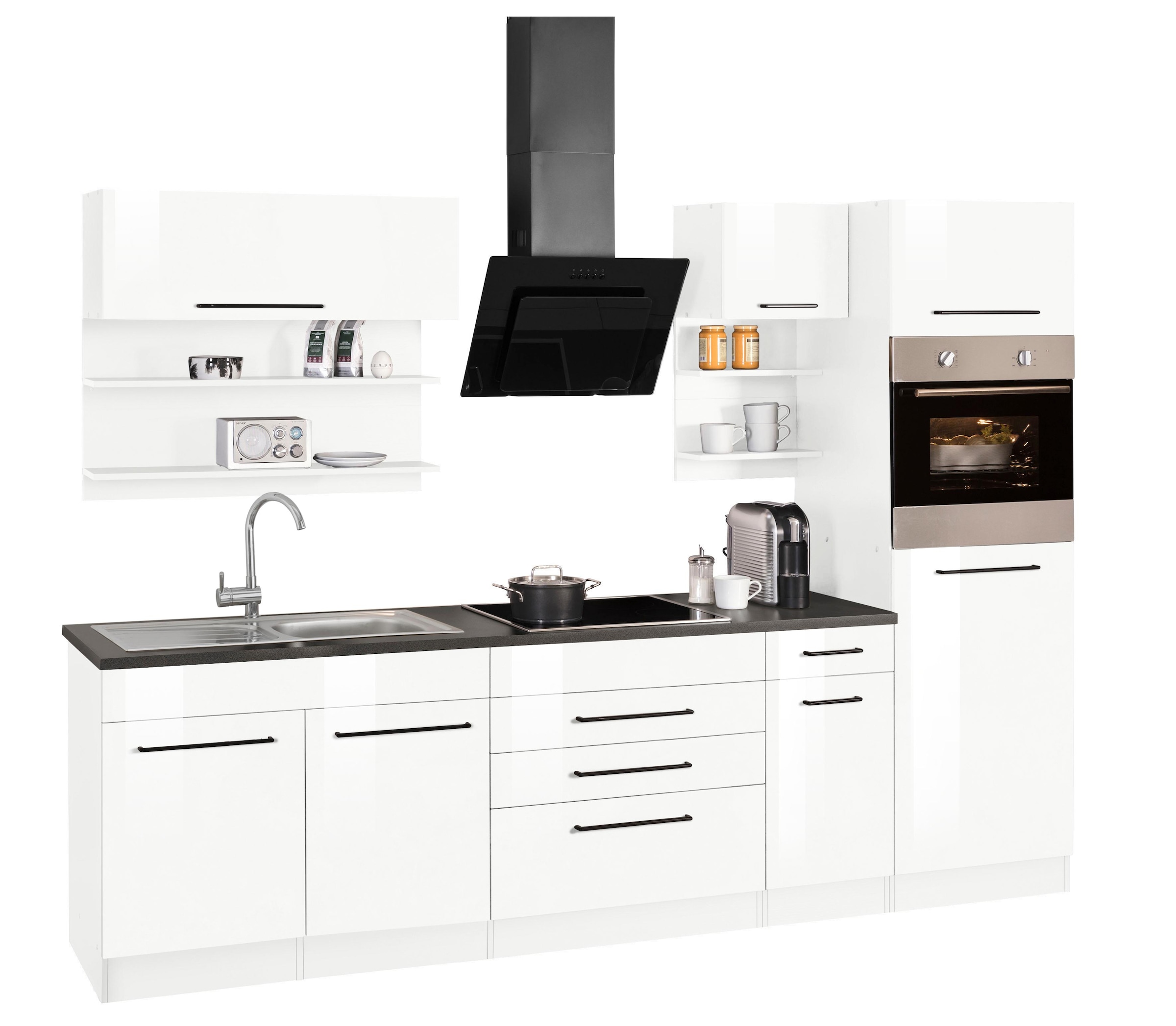 KOCHSTATION Küchenzeile »KS-Tulsa«, ohne E-Geräte, Breite 290 cm, schwarze Metallgriffe, MDF Fronten