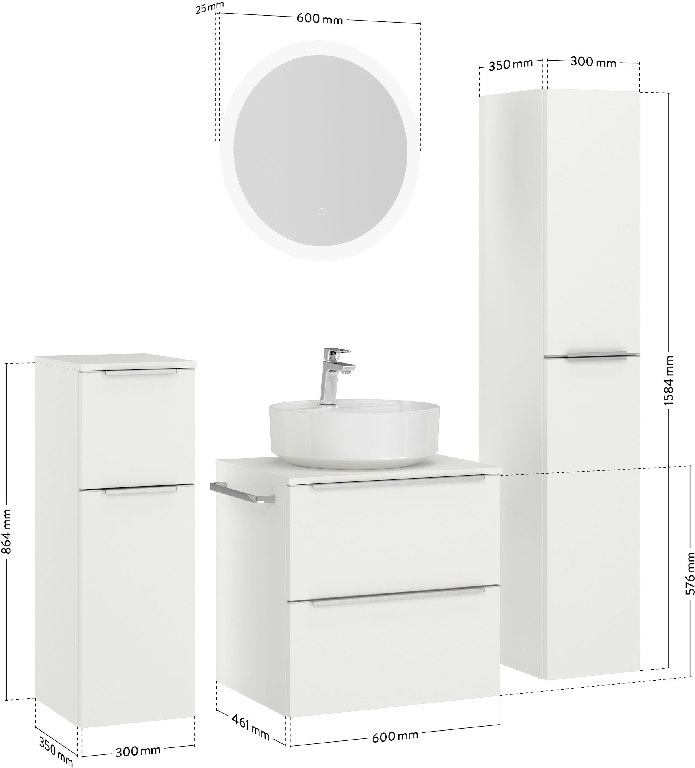 nobilia® Badmöbel-Set »Alvene«, (4 St., vormontiert, mit Soft-Close), inkl. Spiegel mit Touch-Sensor, in vier Breiten