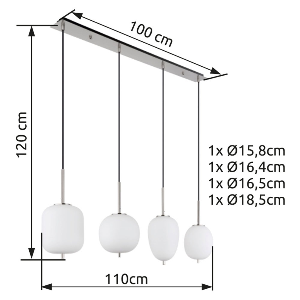 GLOBO LIGHTING Hängeleuchte »BLACKY I«, Leuchtmittel E14 | ohne Leuchtmittel, Hängelampe/Pendelleuchte/Glas opal/unterschiedliche Gläser
