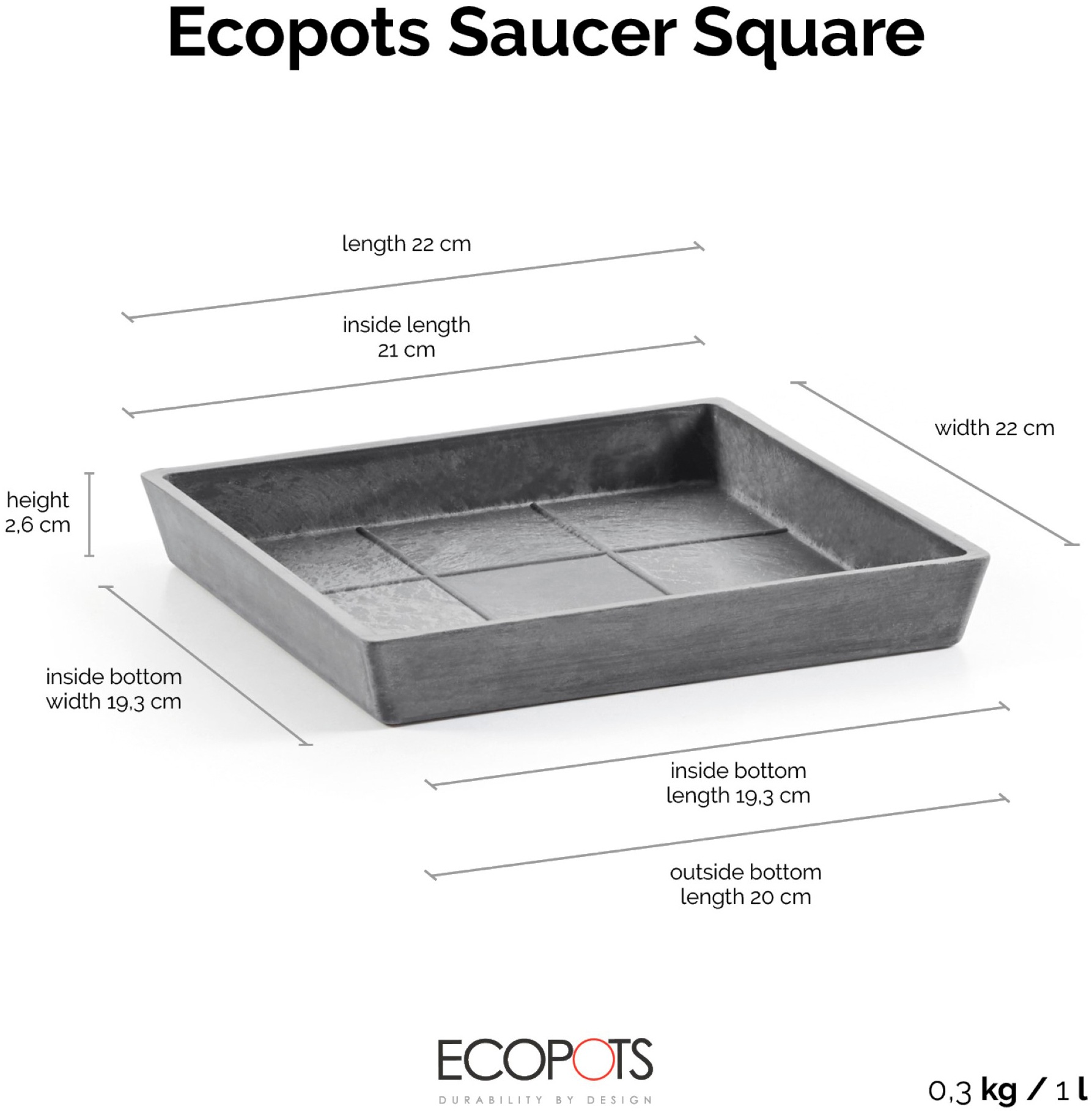 ECOPOTS Topfuntersetzer »Quadratisch 25 Grau«, für innen und außen: frostsicher, bruchsicher und lichtbeständig