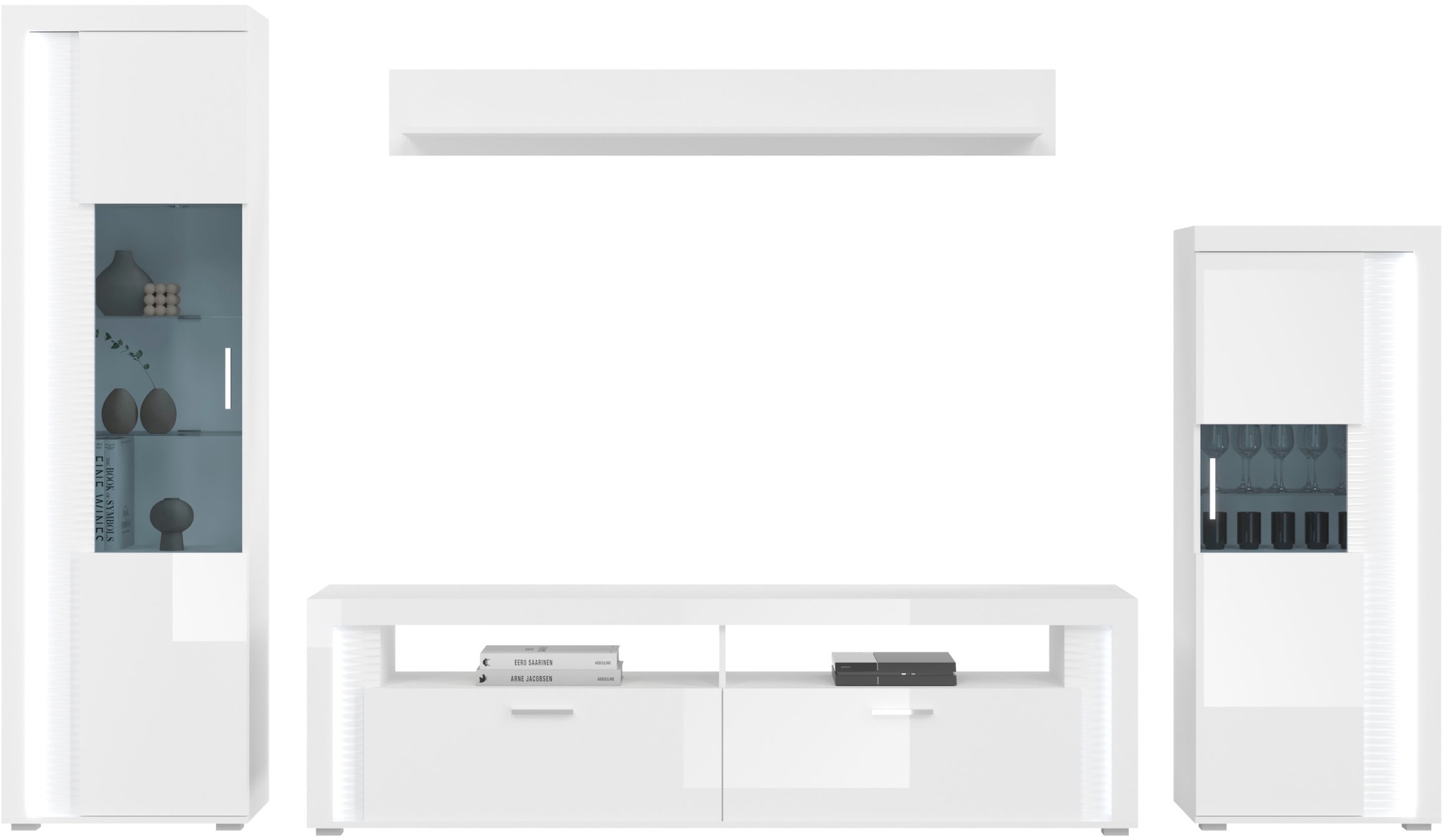 INOSIGN Wohnwand »Viborg, 4-teiliges Set, inkl. vertikaler Frontbeleuchtung günstig online kaufen